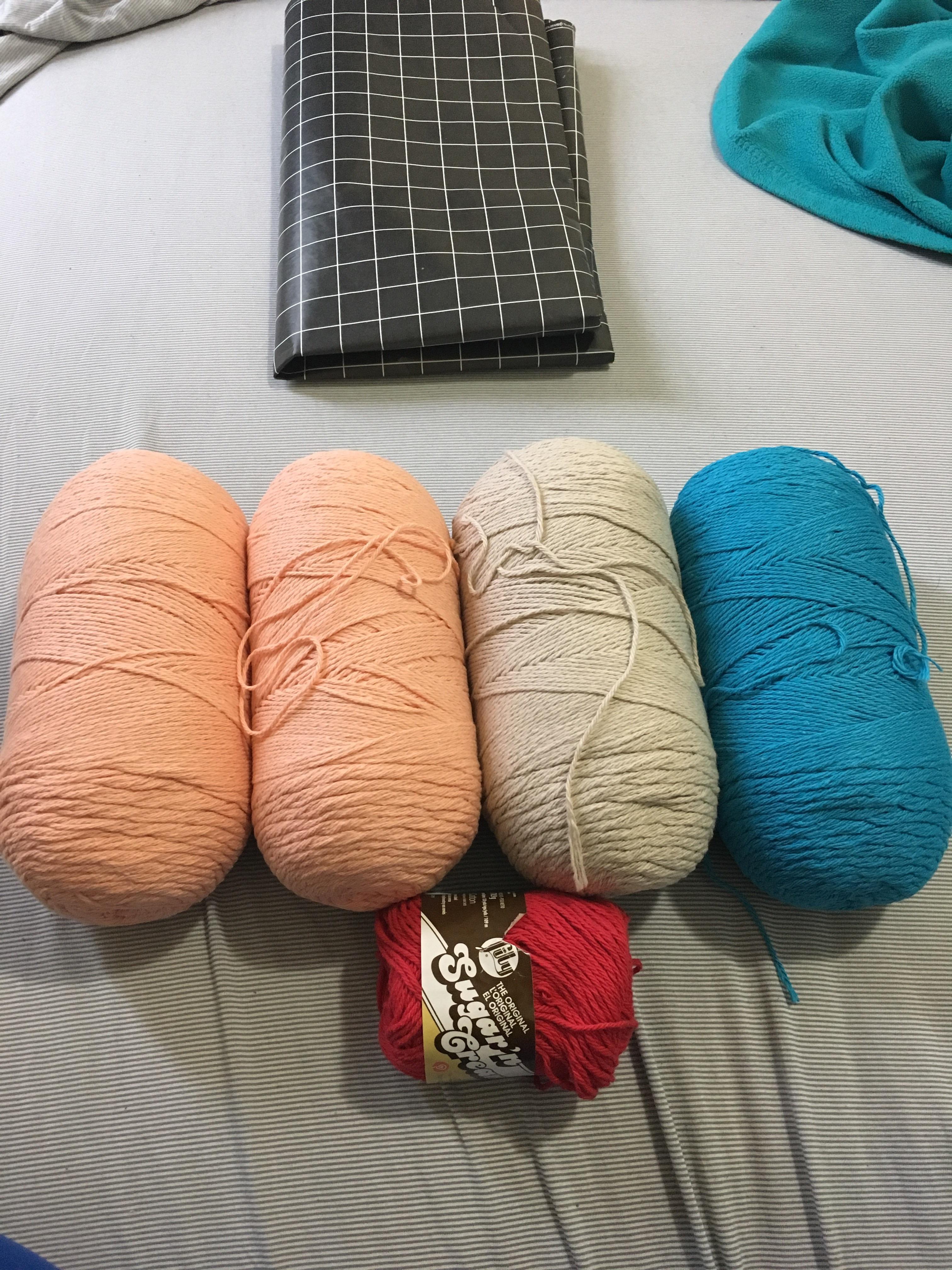 Unlabeled cotton yarn from Michael's and a 2.5 ounce of Red Lily Sugar