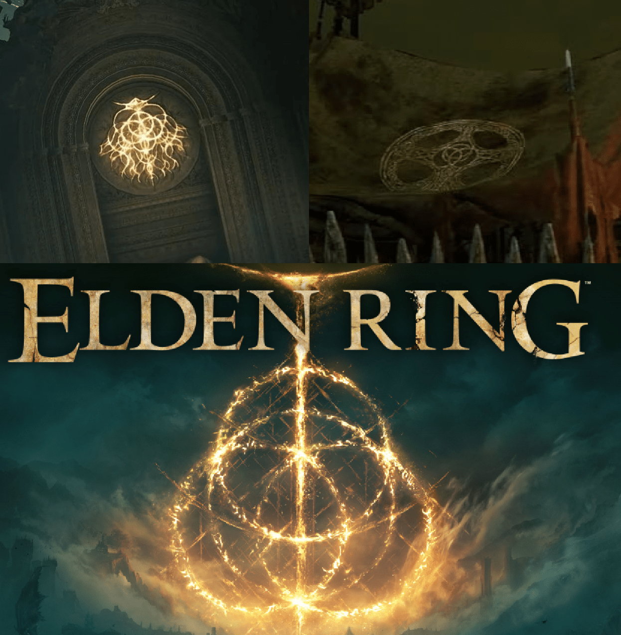 Different versions of the Elden Ring symbol seen in the trailer. What