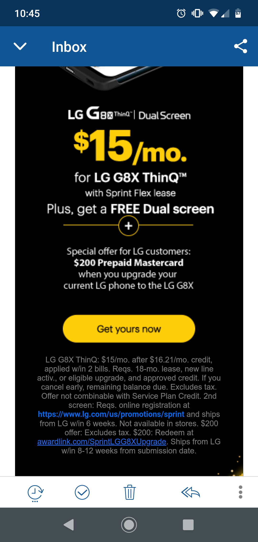 200 Prepaid MasterCard offer. Current LG owners upgrade to LG G8X Sprint