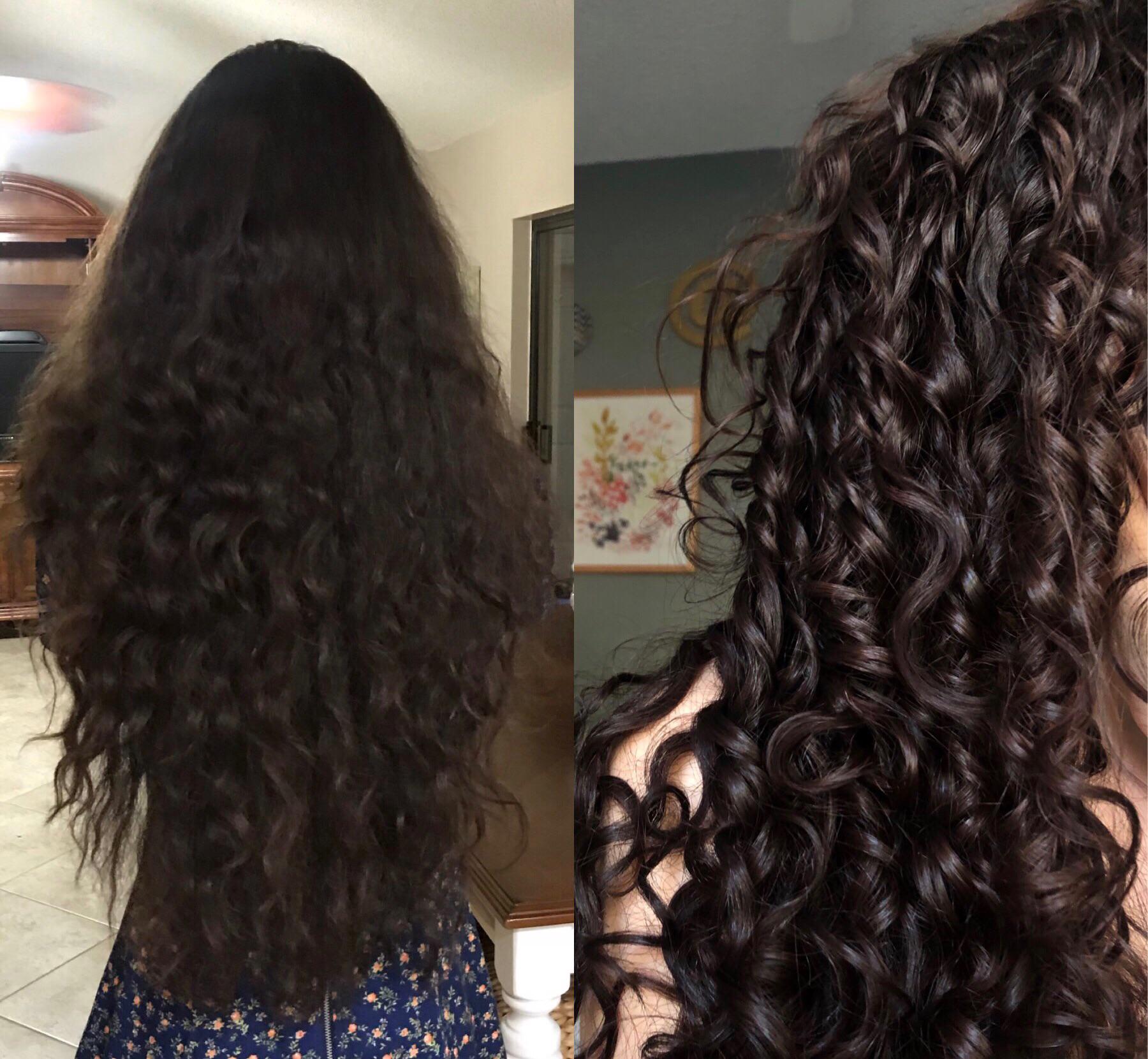 My hair air dried with no product vs diffused with curl cream + gel