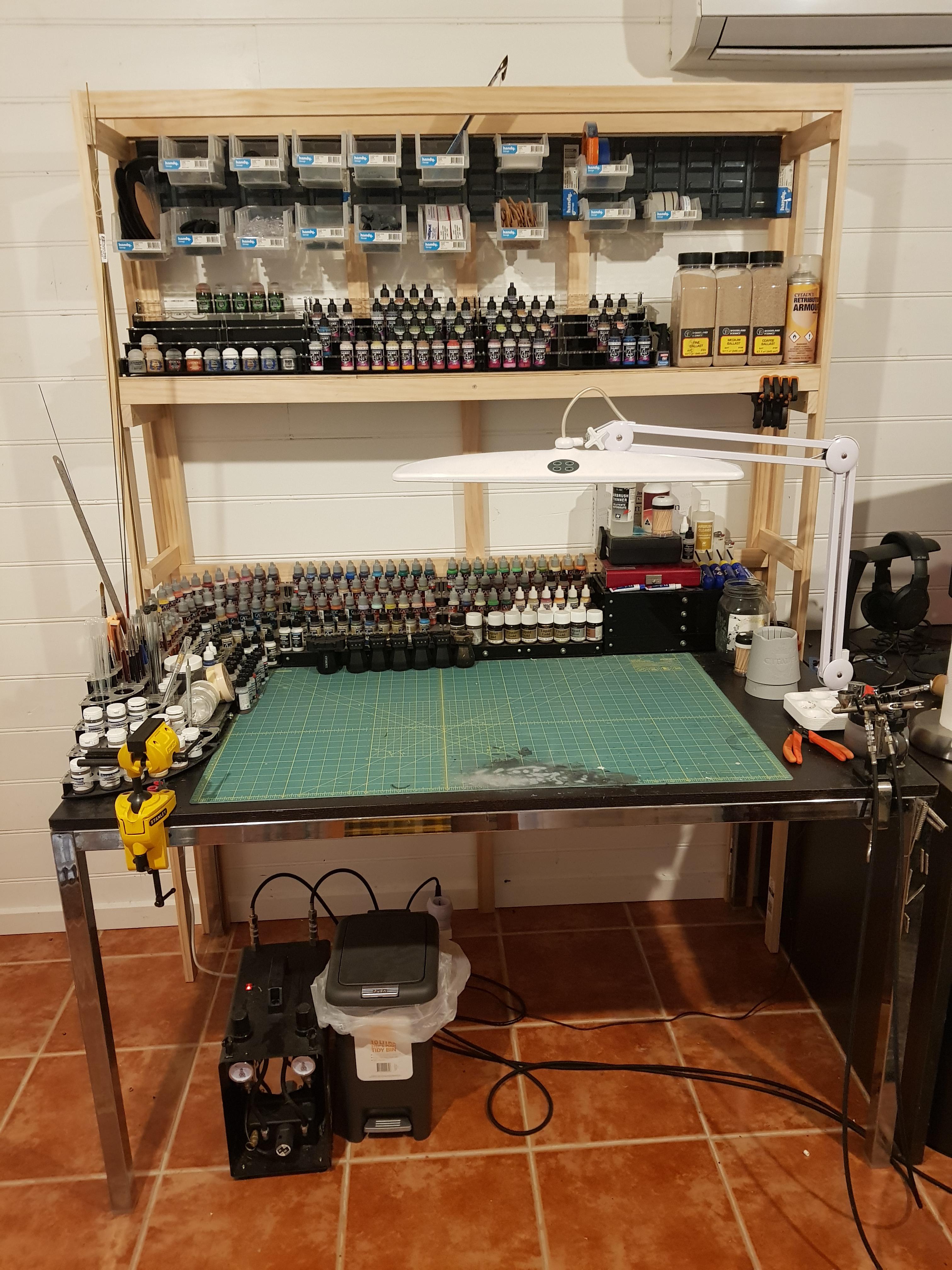 Just finished upgrading my desk. Built a shelf. r/Warhammer40k