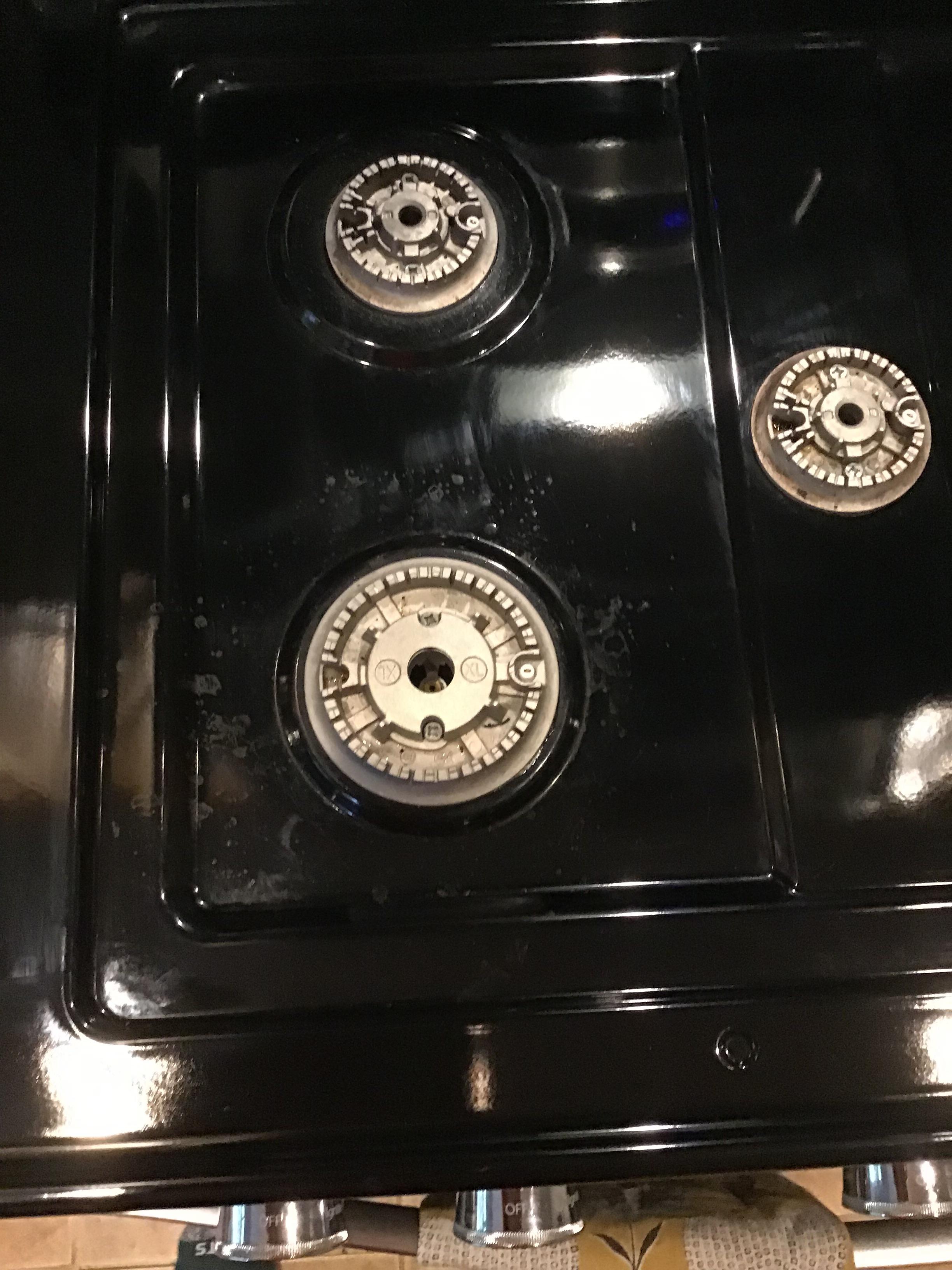 Cleaning gas range cooktop lingering stains after Weimar products r