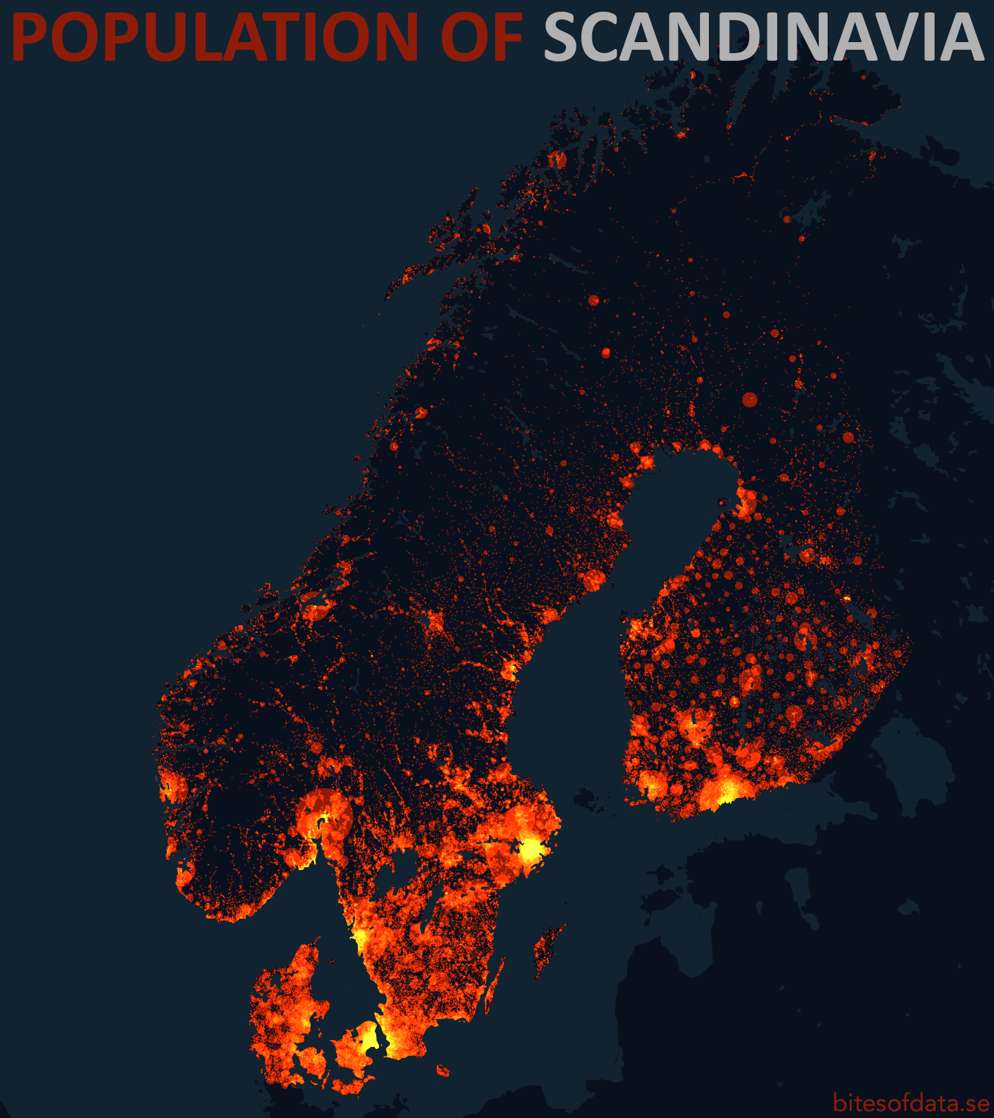 Population density map of Scandinavia r/Nordiccountries