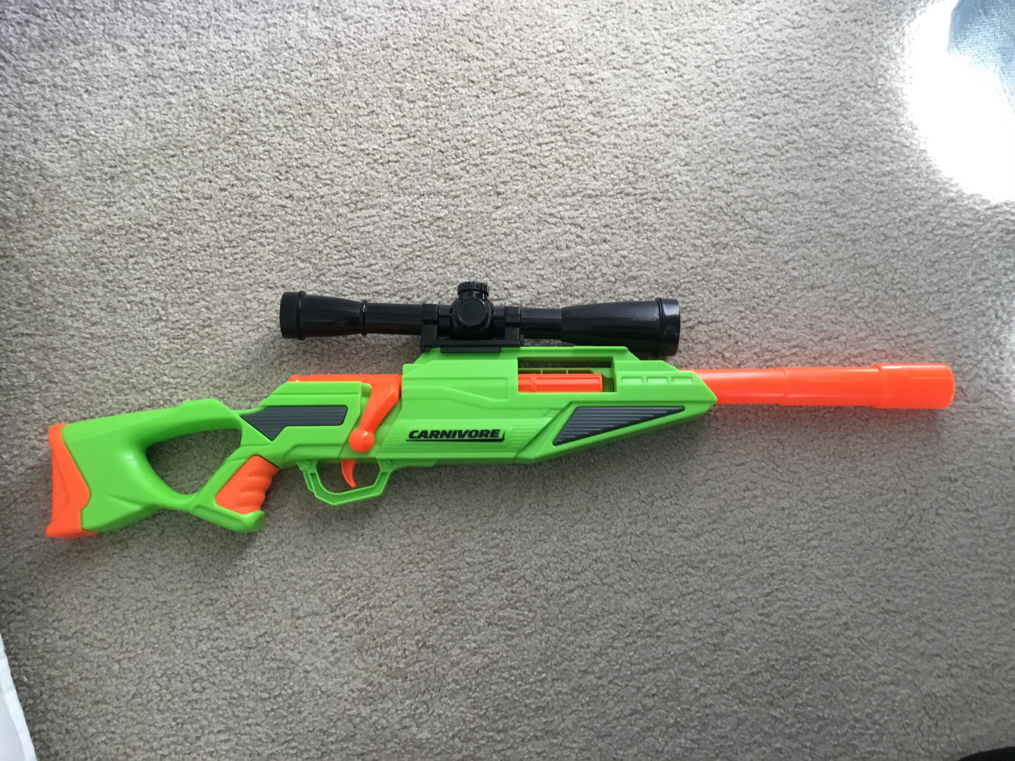 I mean, I know it’s not nerf but it flings foam, it’s this “Carnivore