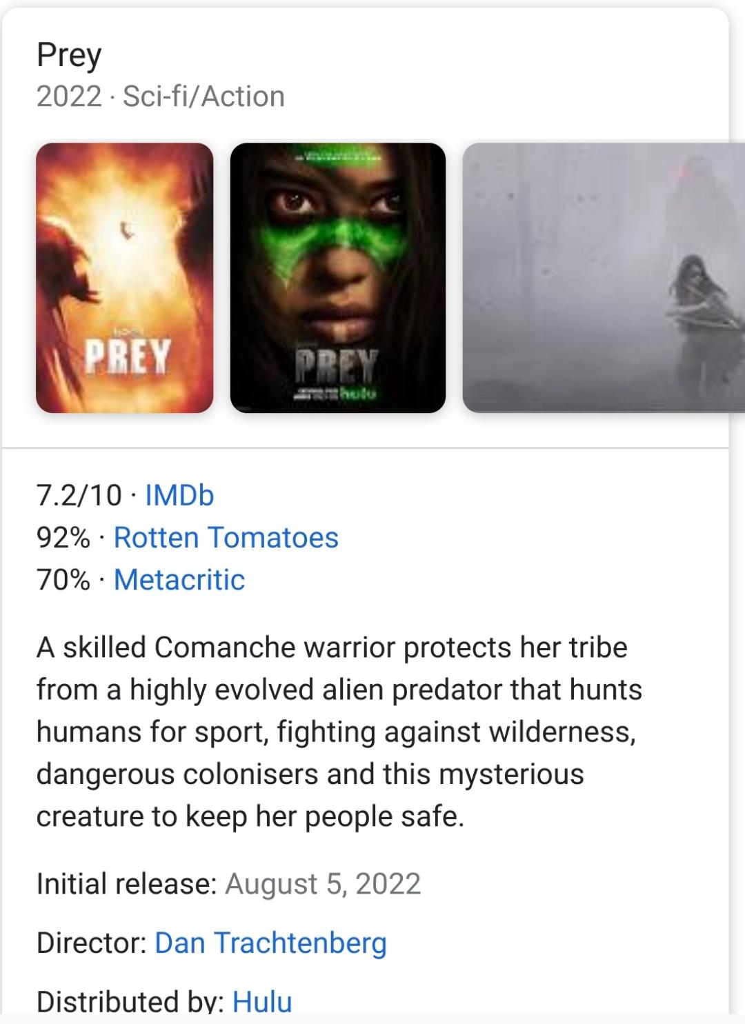 Gonna give "Prey" a watch tomorrow night. The origin story of the