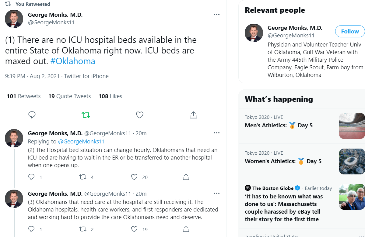 "There are no ICU hospital beds available in the entire State of