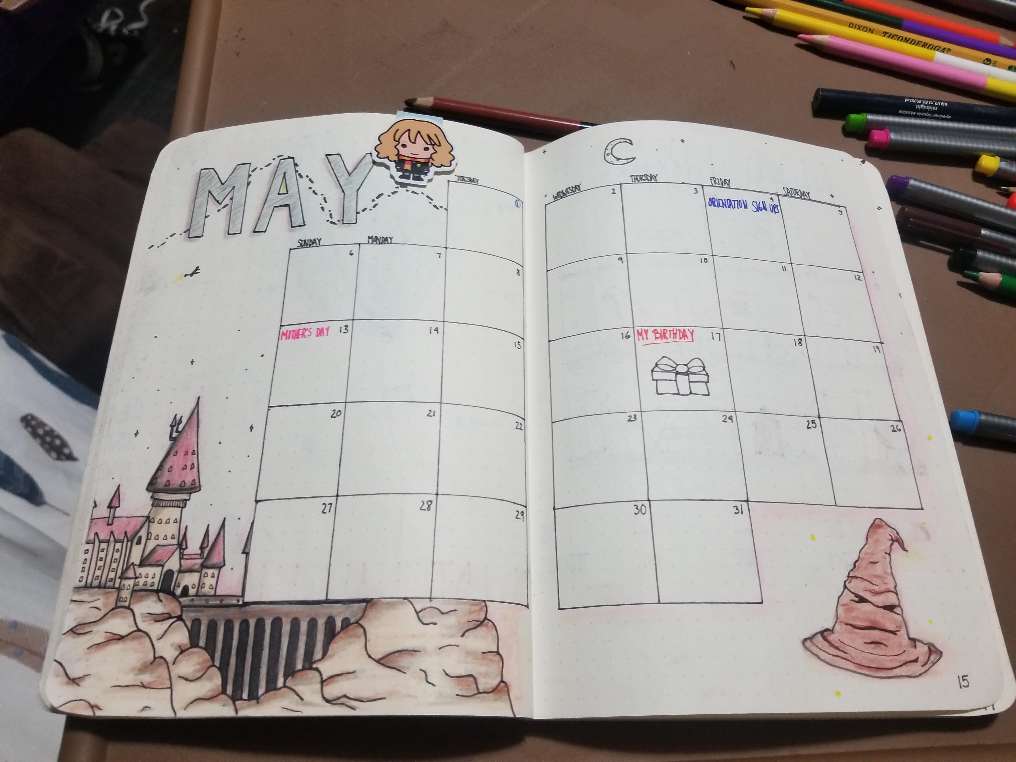 Harry Potter themed calendar r/bulletjournal