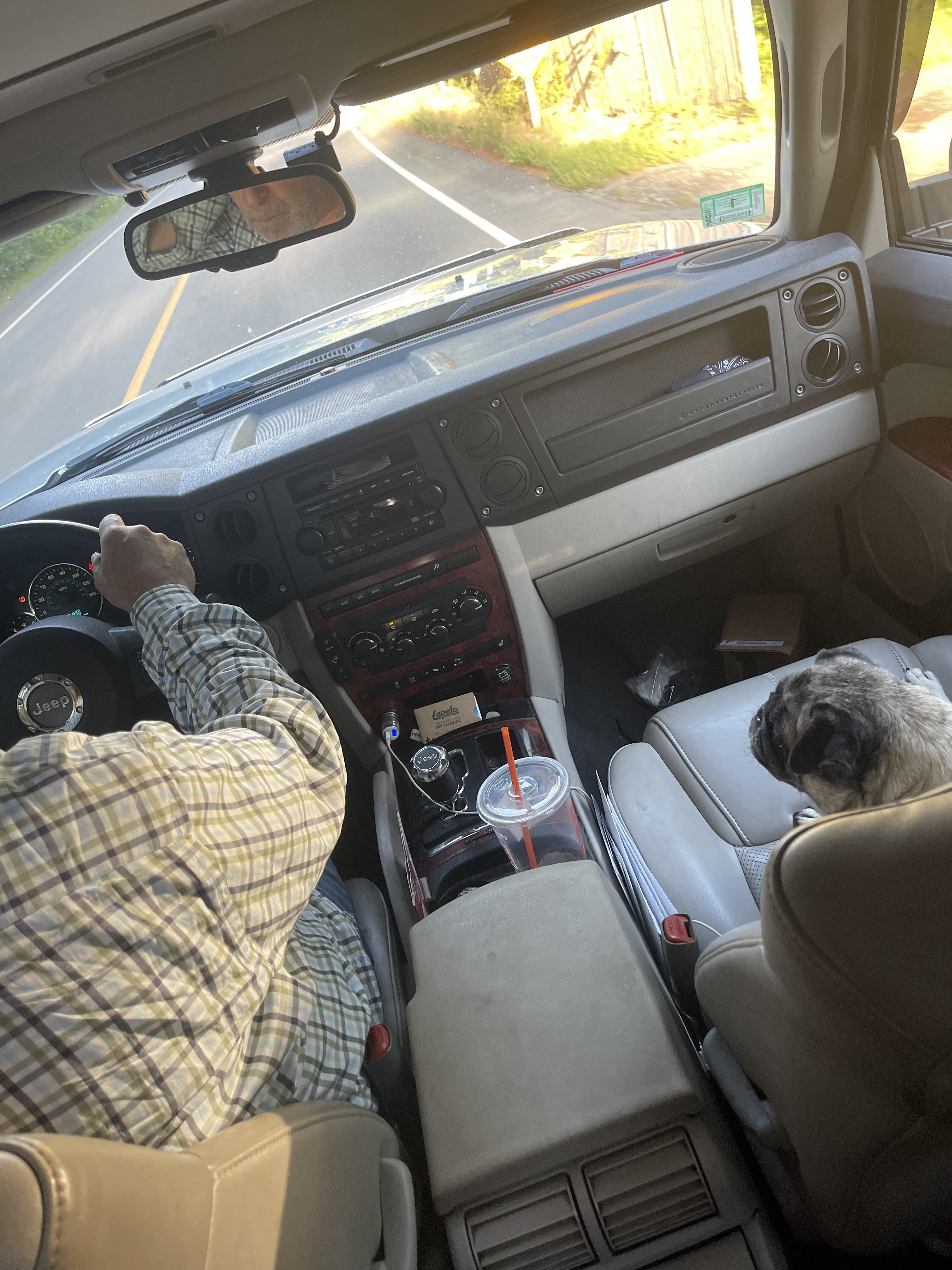 My dad just told me to get in the back seat because apparently my dog