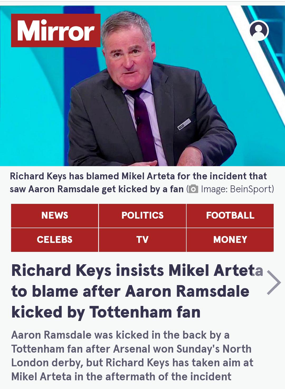 Richard Keys blames Arteta for Spurs fan incident r/Gunners
