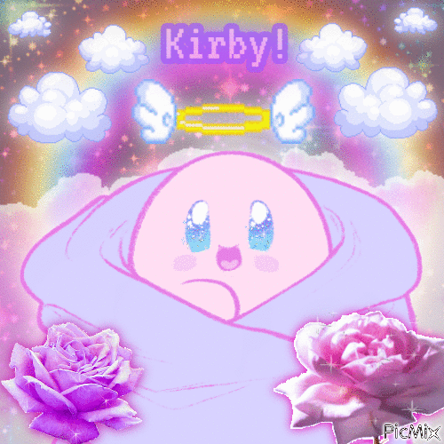 Kirby in cute blanket burrito, also made it into a blingee !! r/Kirby