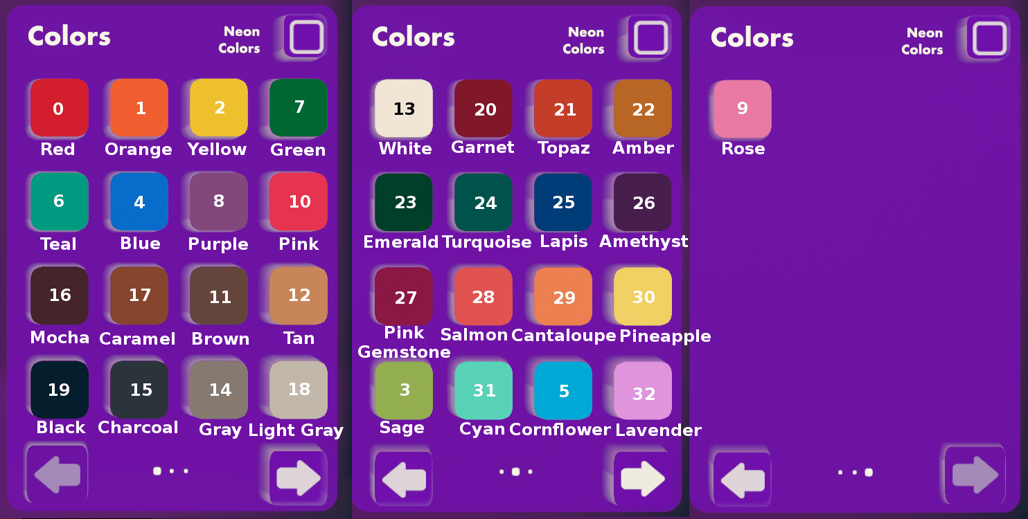 Color IDs/codes for circuits RecRoom