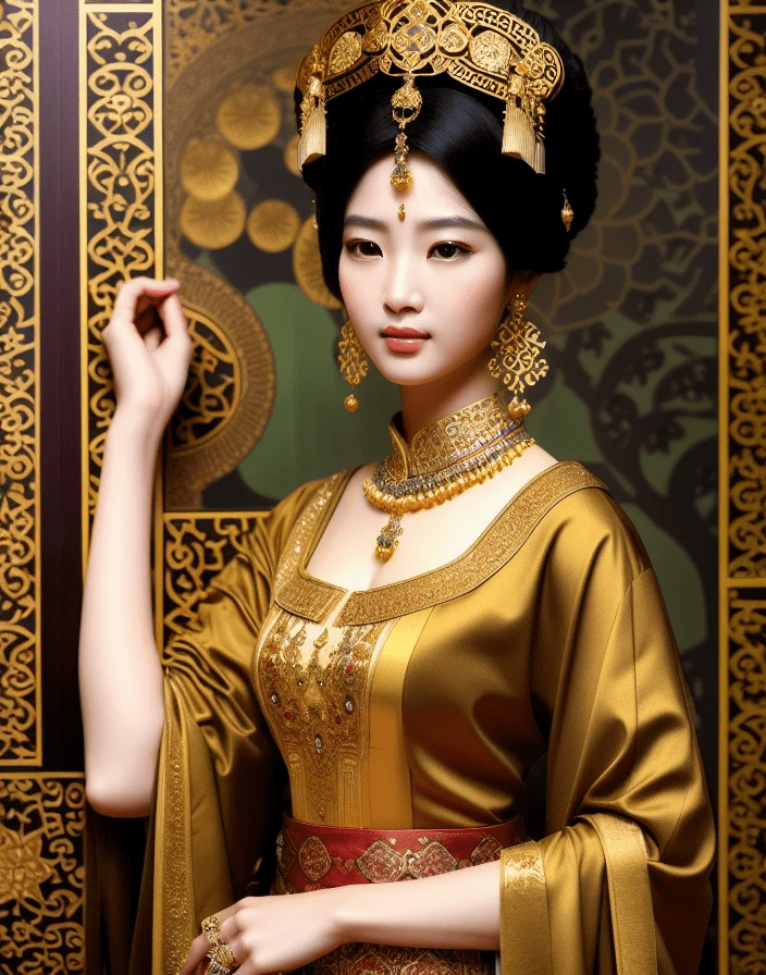 Asian Princess in a Golden Dress : DreamlikeArt