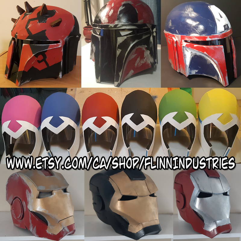 Various handmade EVA Foam cosplay helmets for sale Mandalorian