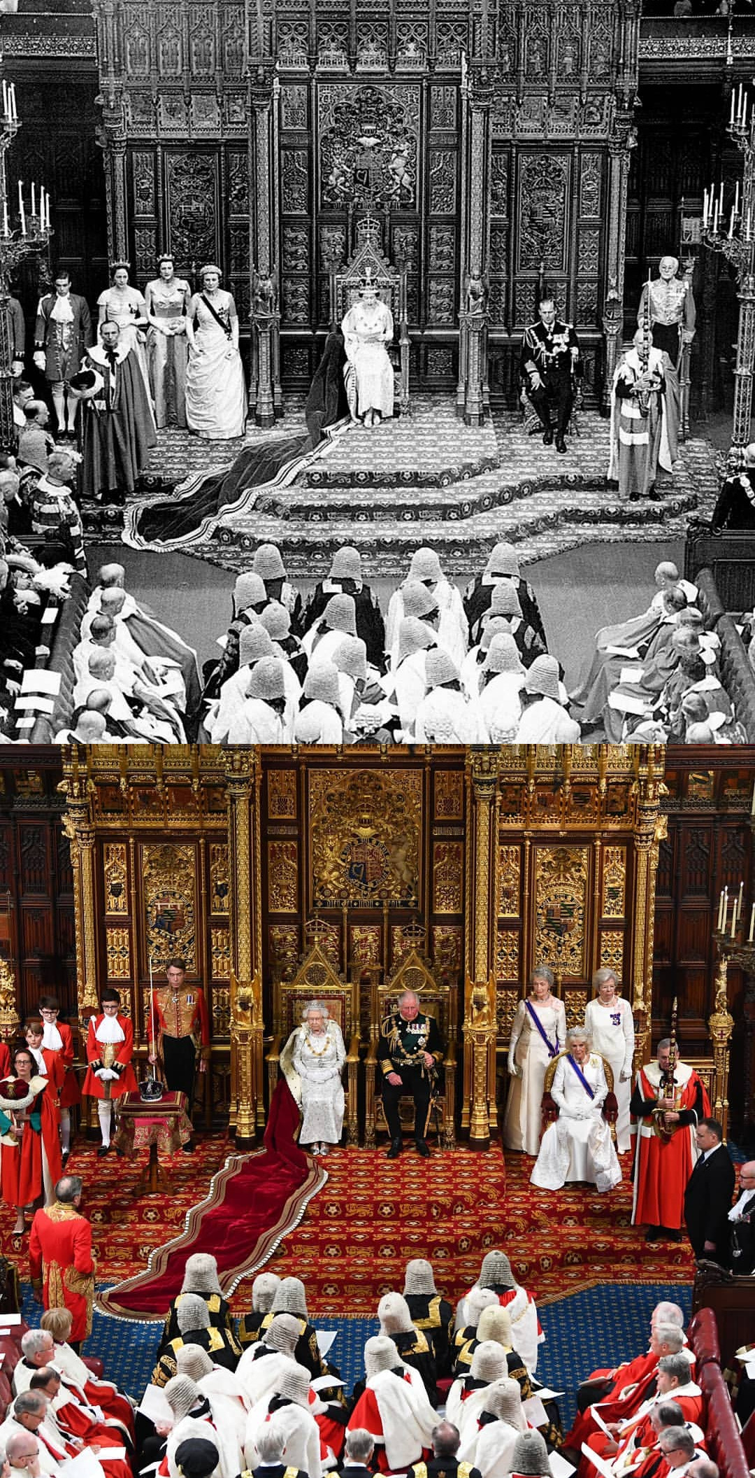 Queen Elizabeth giving her Opening of Parliament speech in 1958 and