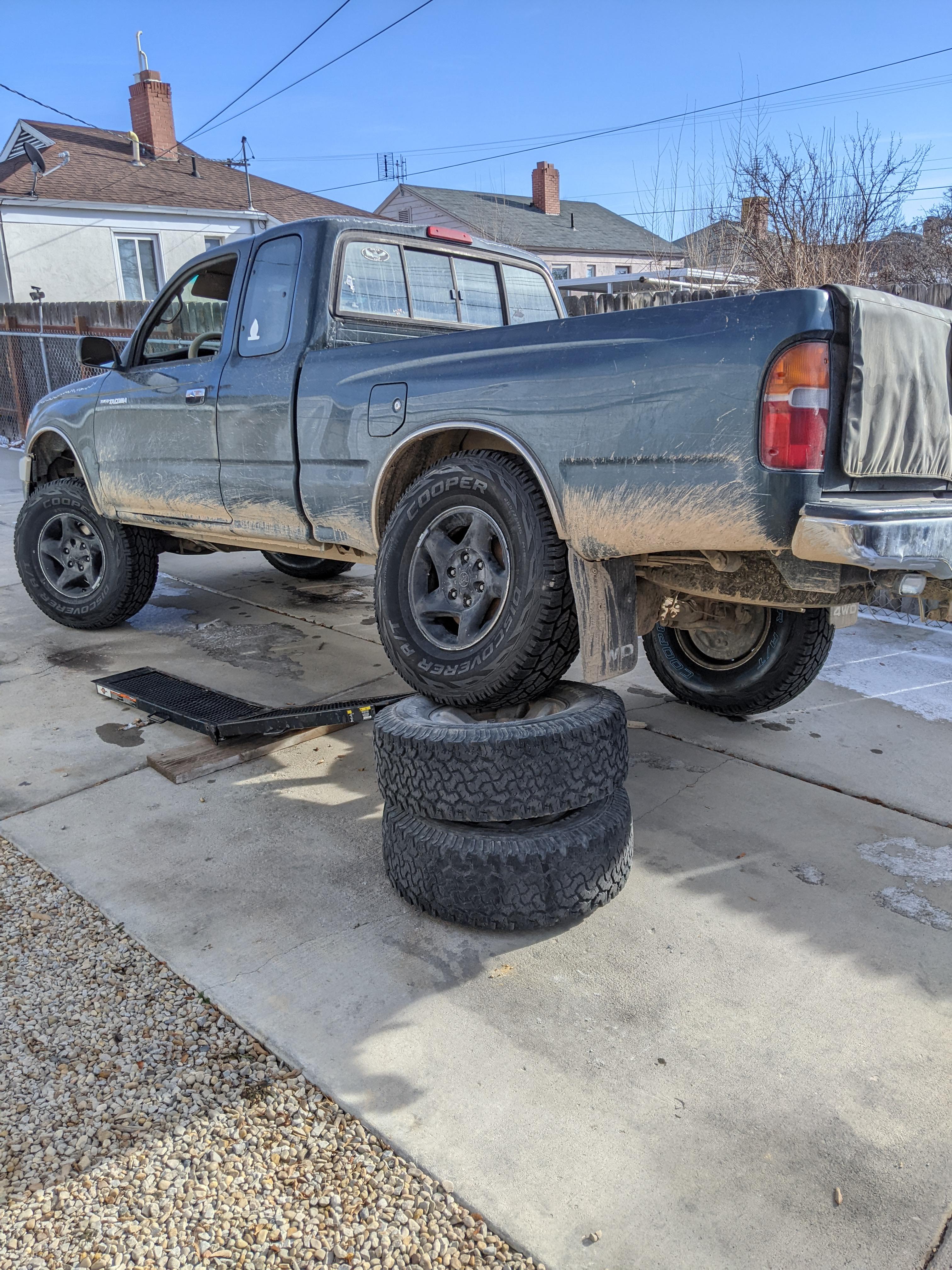 Testing to see if the new tires rub. 265/75R16