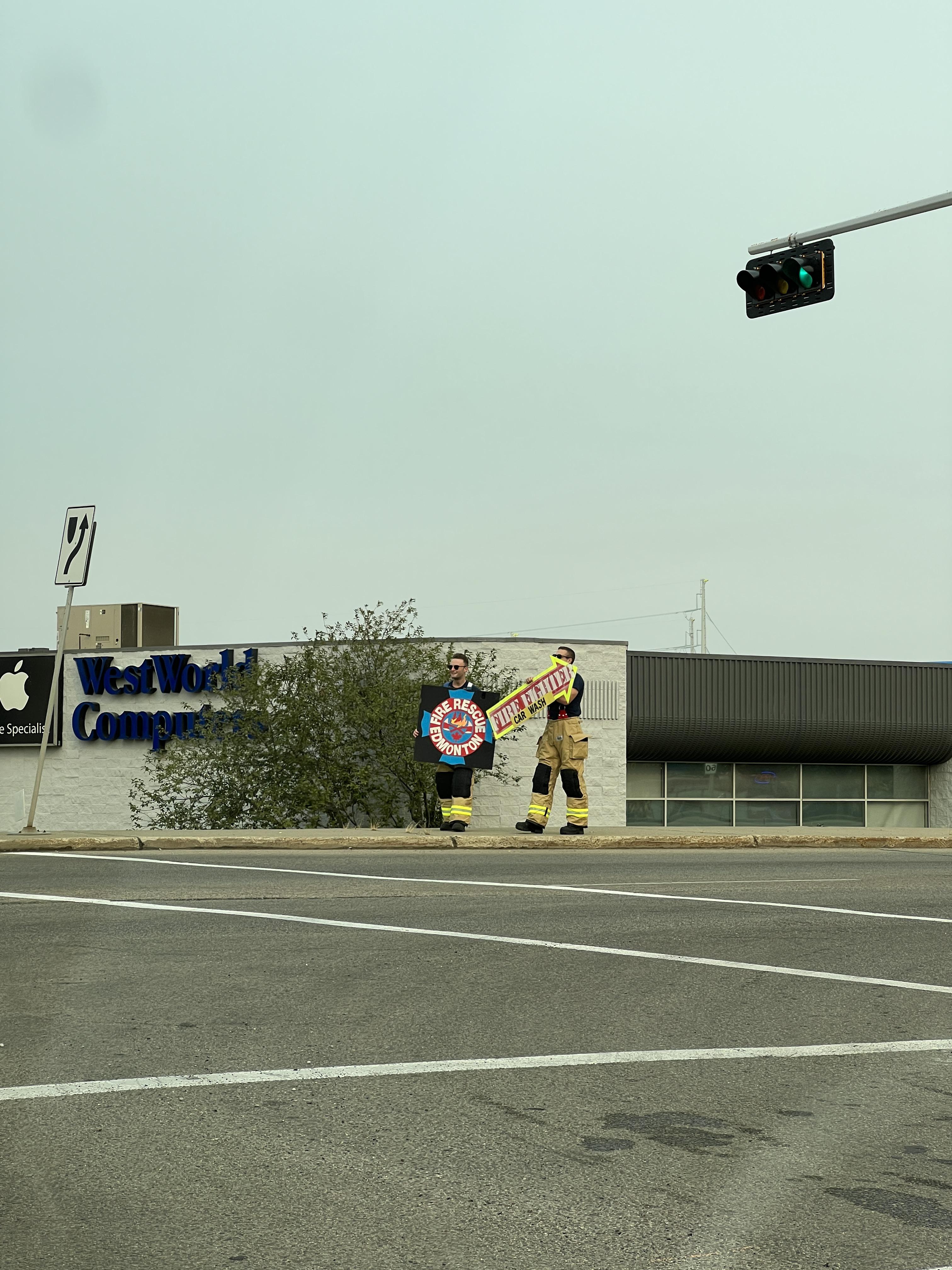 Firefighter car wash today next to SaveOnFoods Mayfield Common r