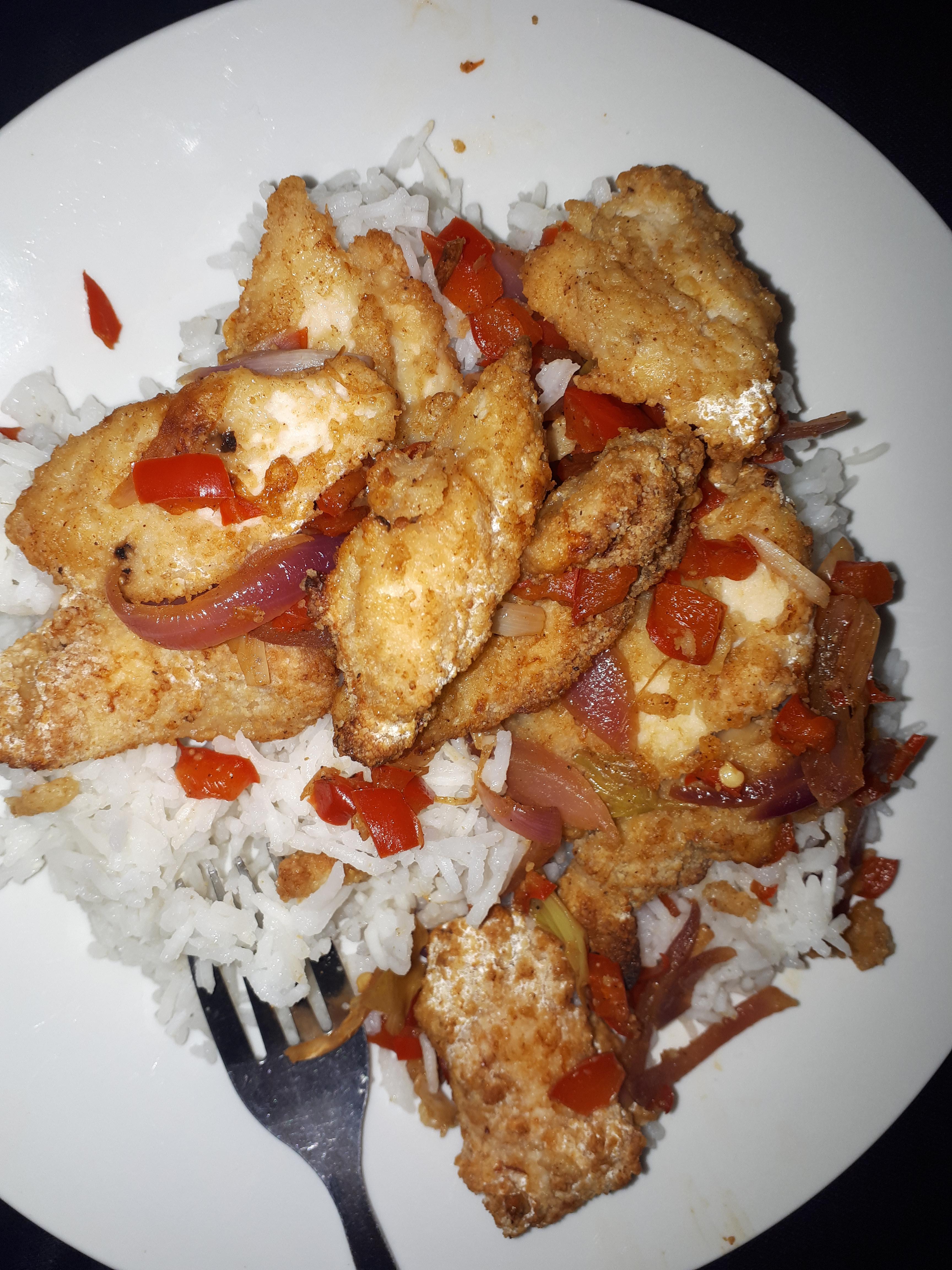 I made salt and pepper chicken from scratch, the crispy chicken was