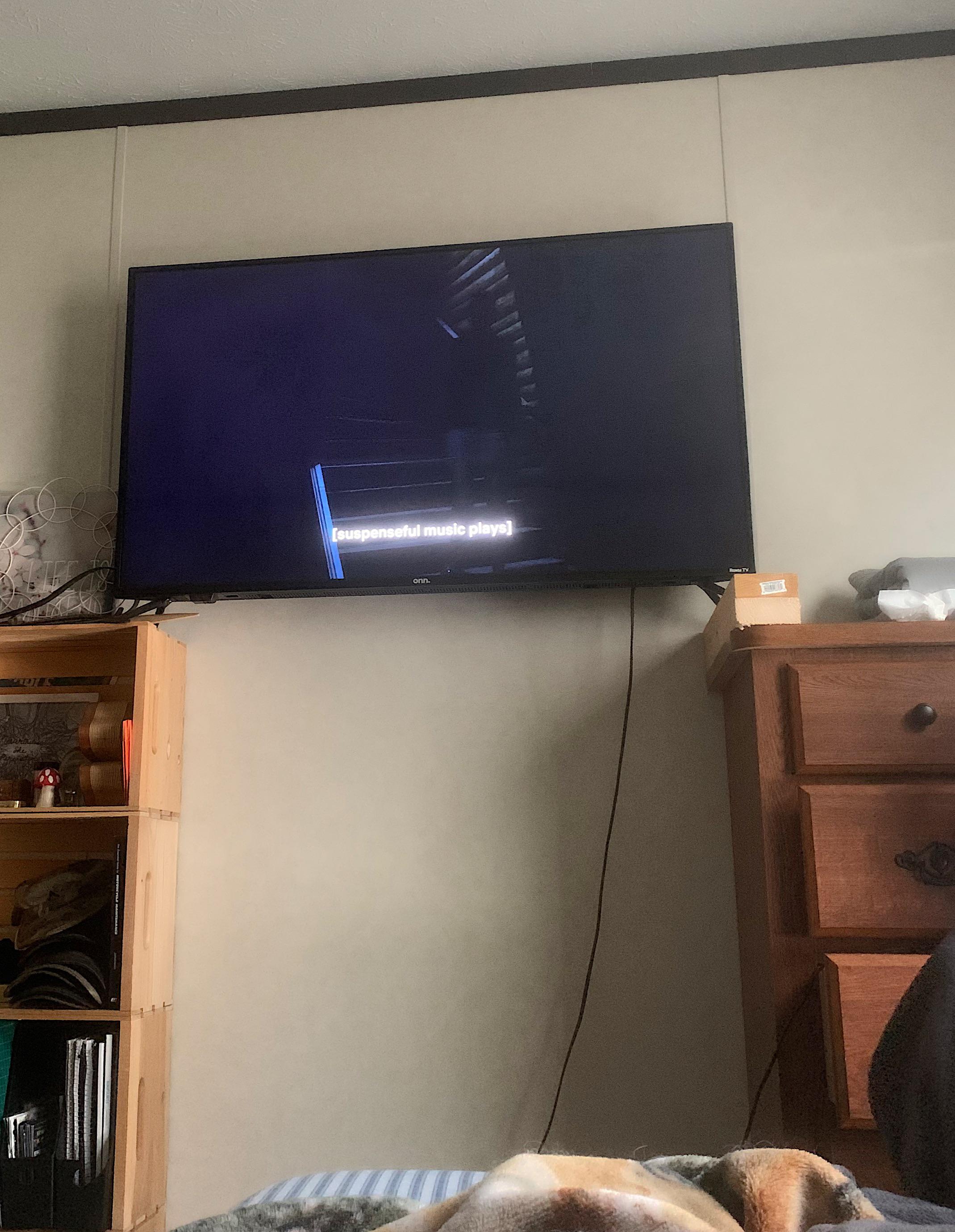 Thought you would enjoy my bedroom tv, viewed from the bed…… Too high