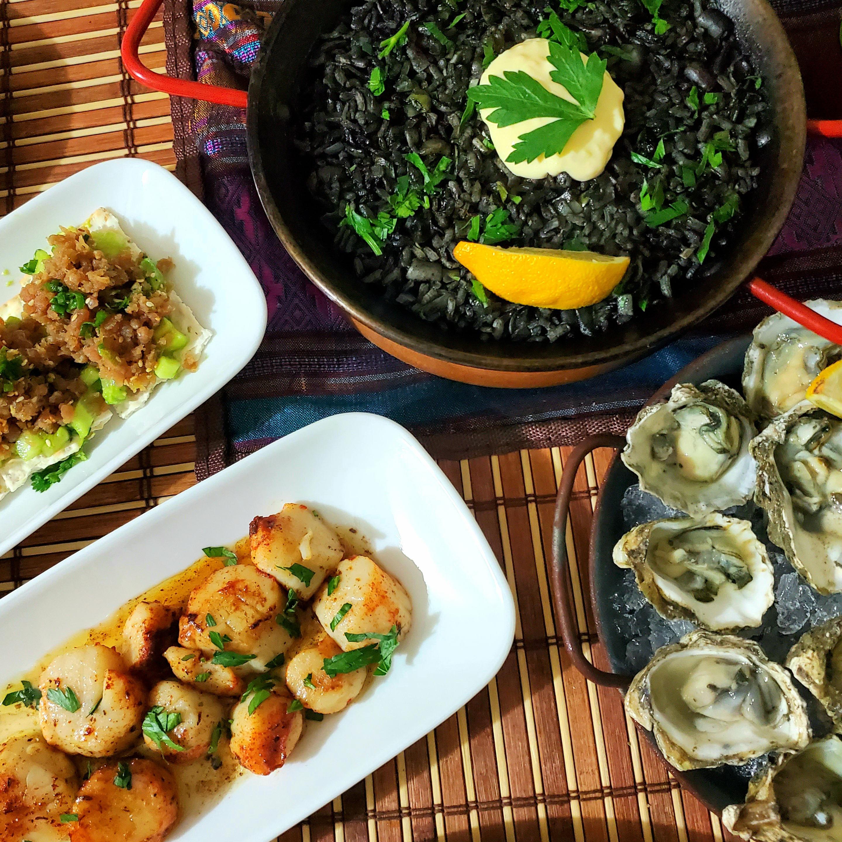 [Homemade] Squid Ink Calamari Paella with Garlic Aoili, Kumamoto