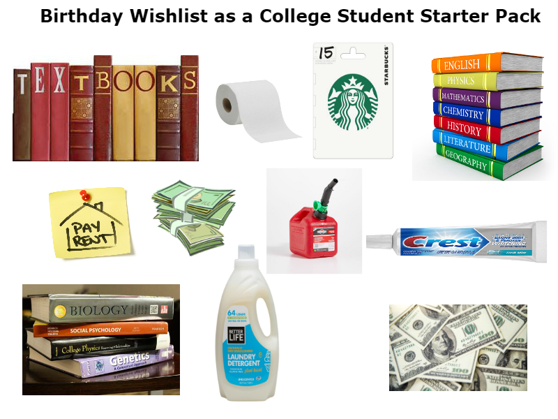 Birthday Wishlist when You're In College Starter Pack r/starterpacks