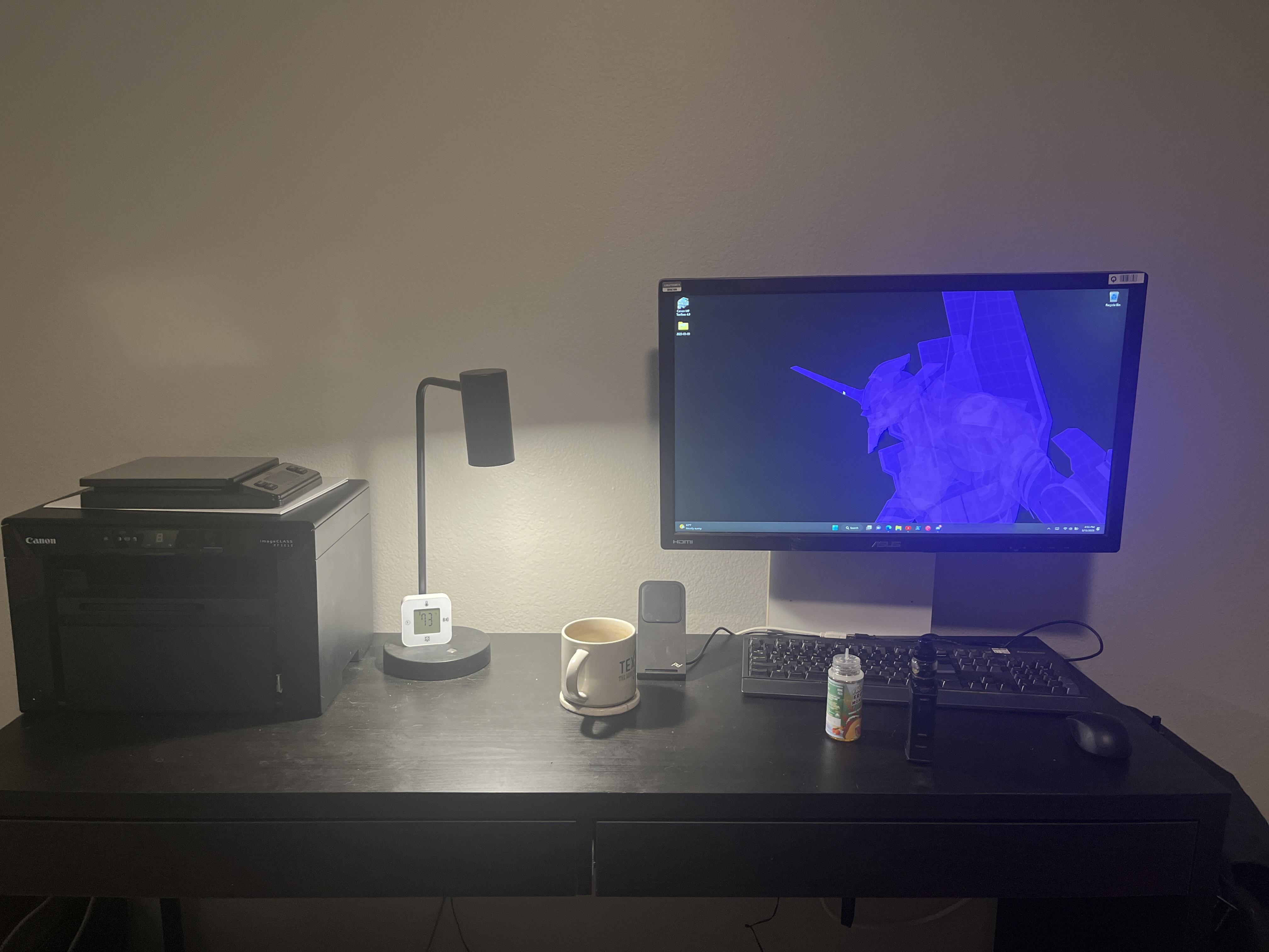 Micke desk modified for home office. The PC is a ThinkPad X1 tablet in