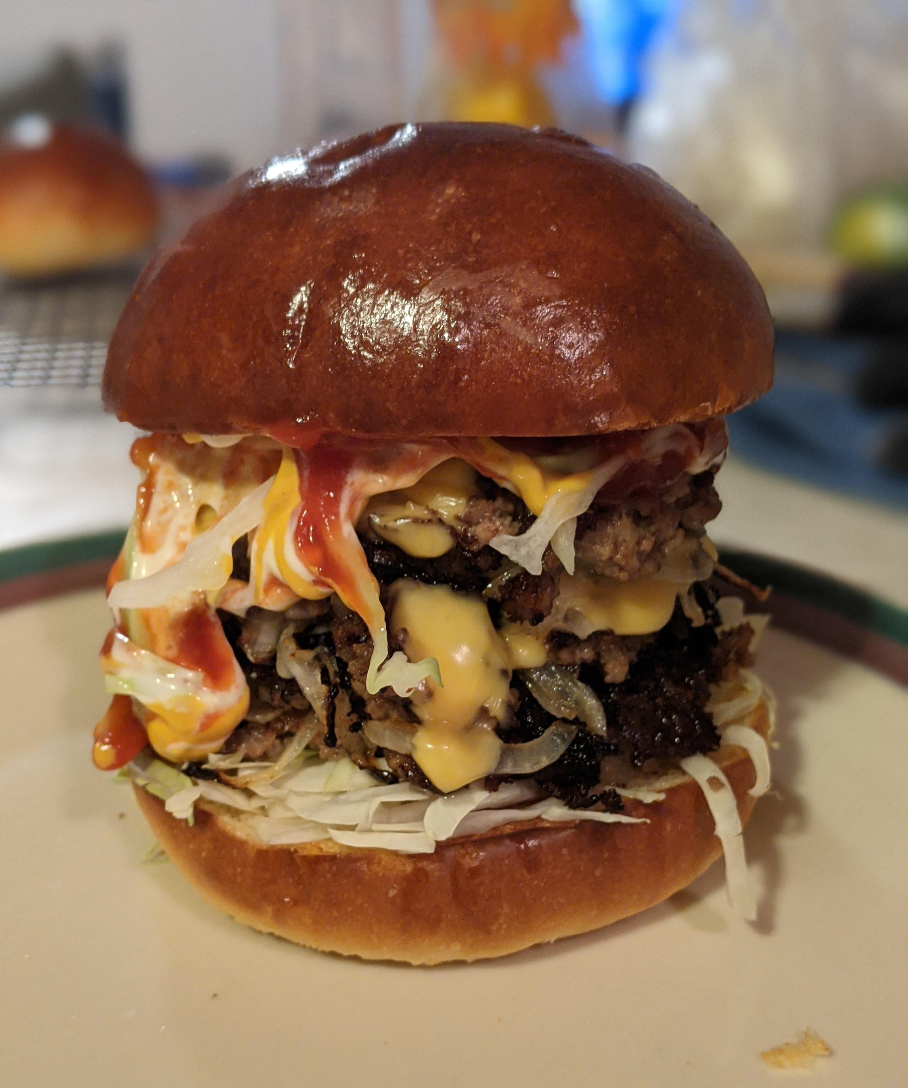 4x4 Oklahoma Onion burger on brioche r/burgers