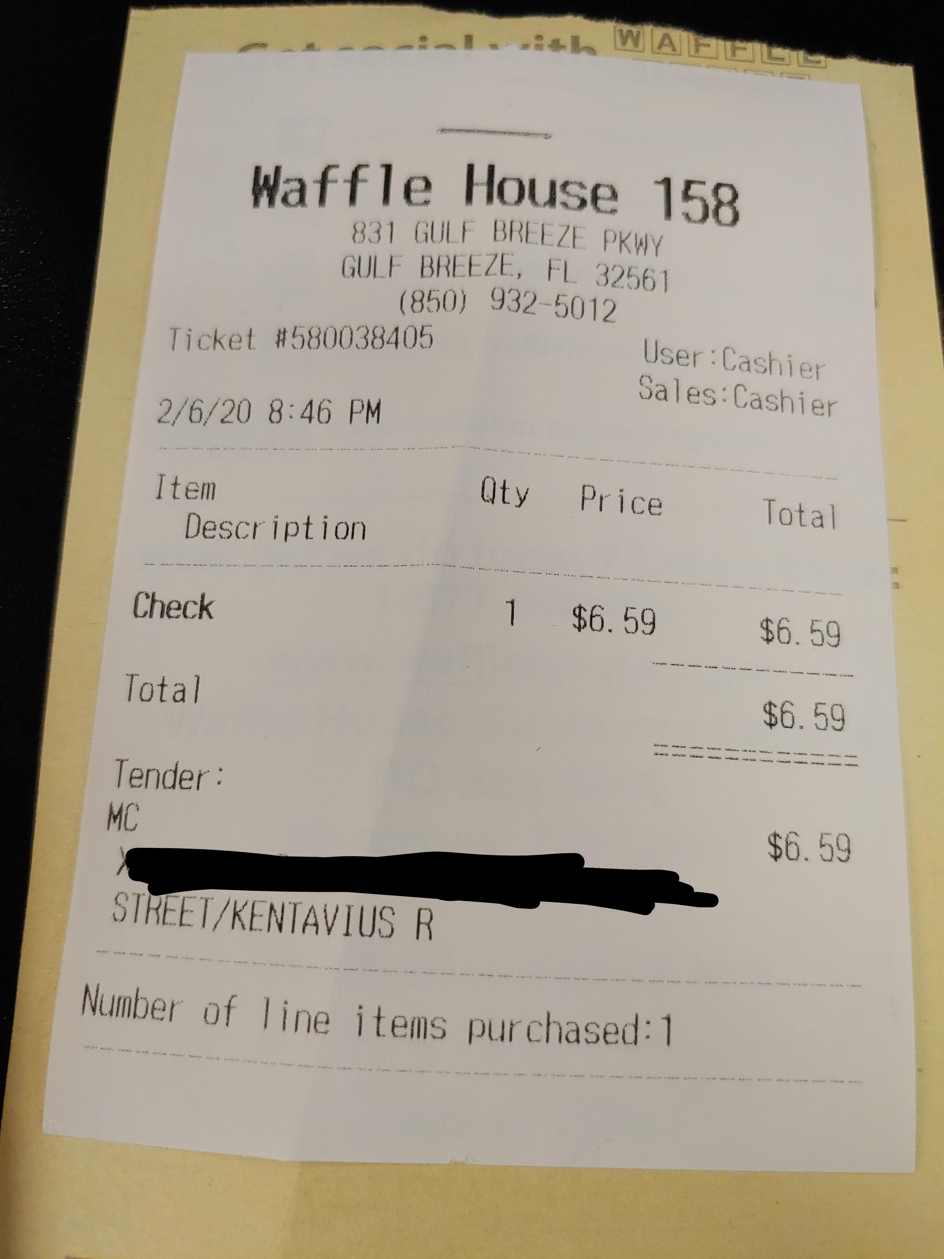I work at Waffle House and just had one of the boys come in for a togo