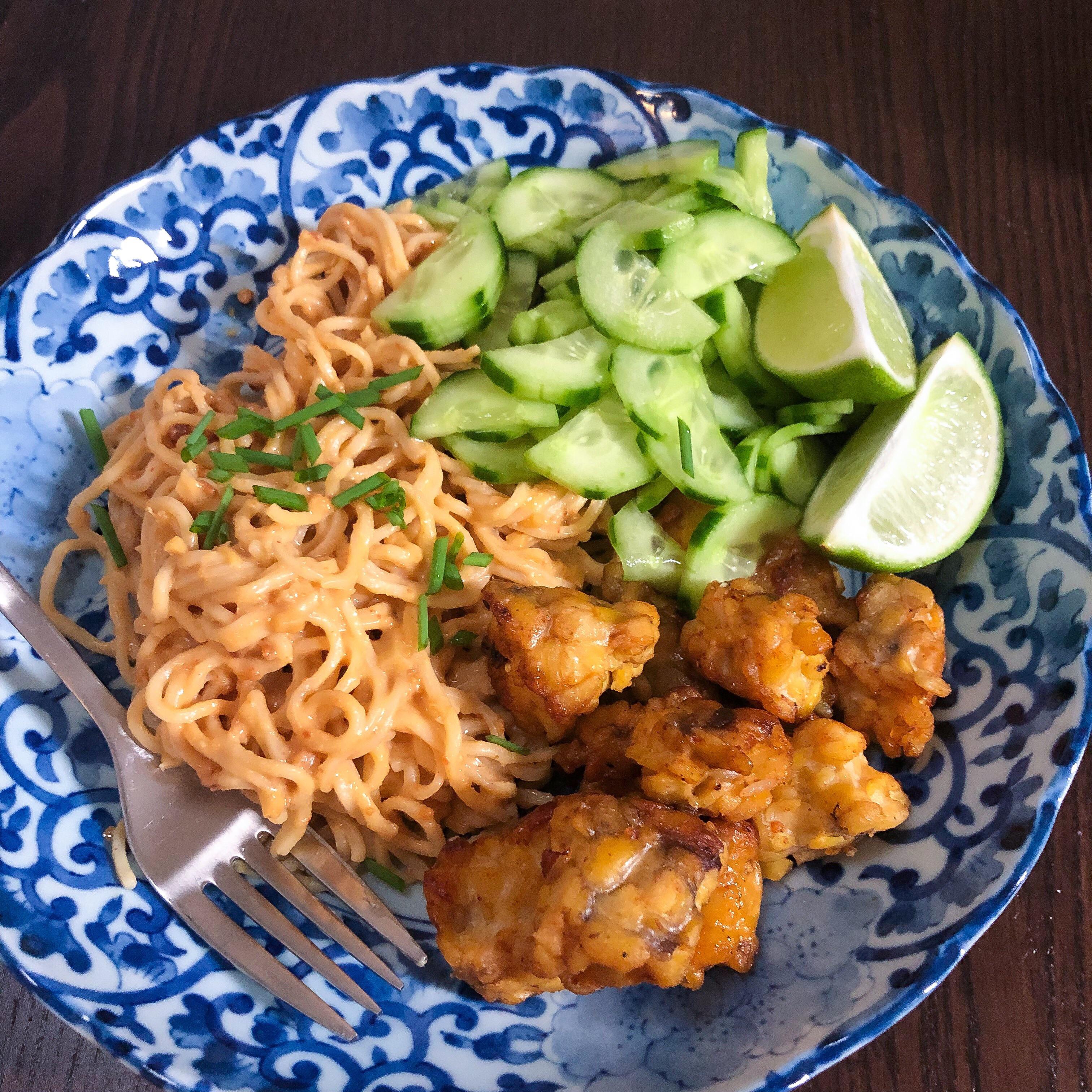 First time cooking vegan meal intentionally Tempeh bites and peanut