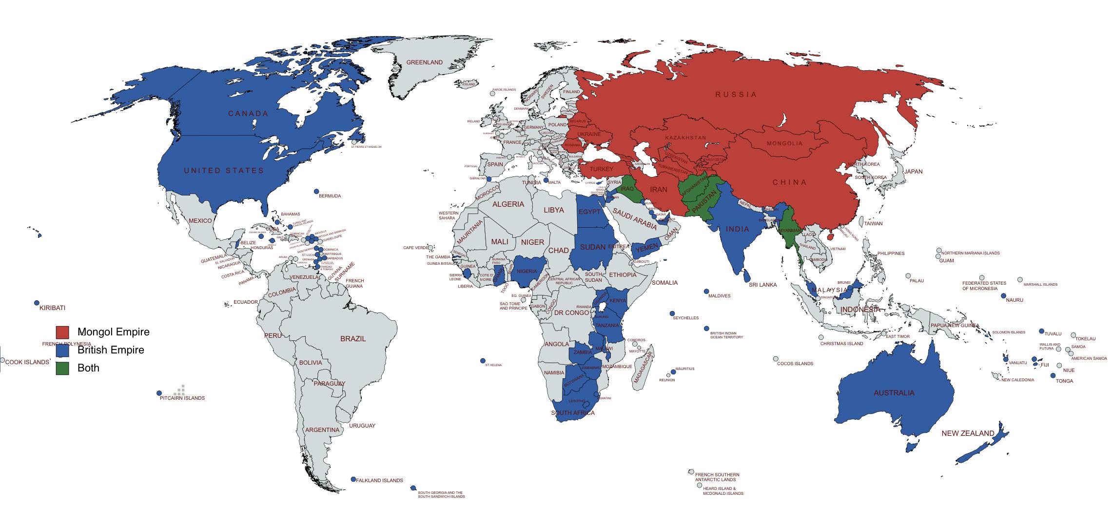 World Map but British Empire vs Mongol Empire r/Maps
