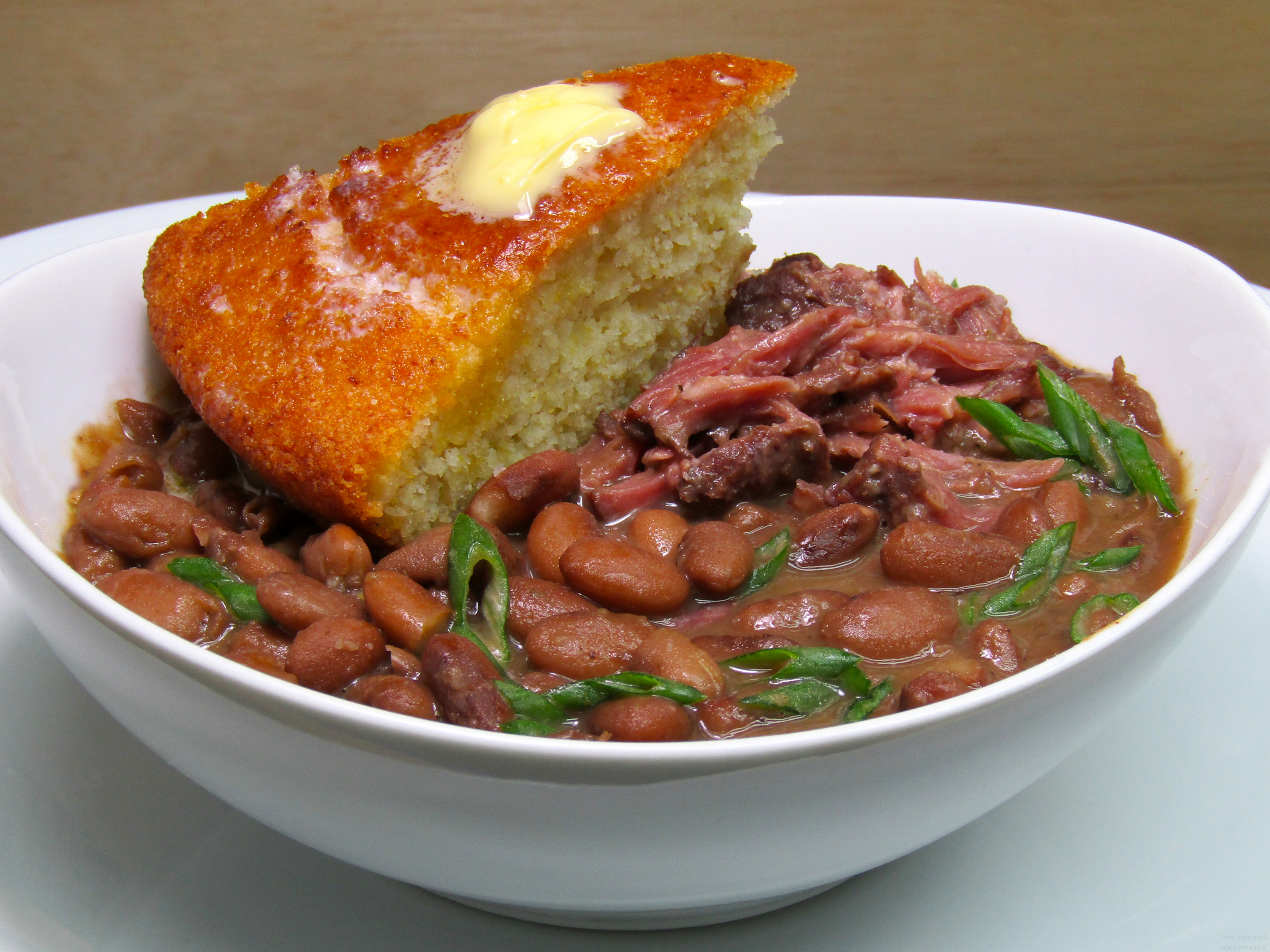 Spicy Pinto Beans with Smoked Neck bones and Buttermilk Cornbread