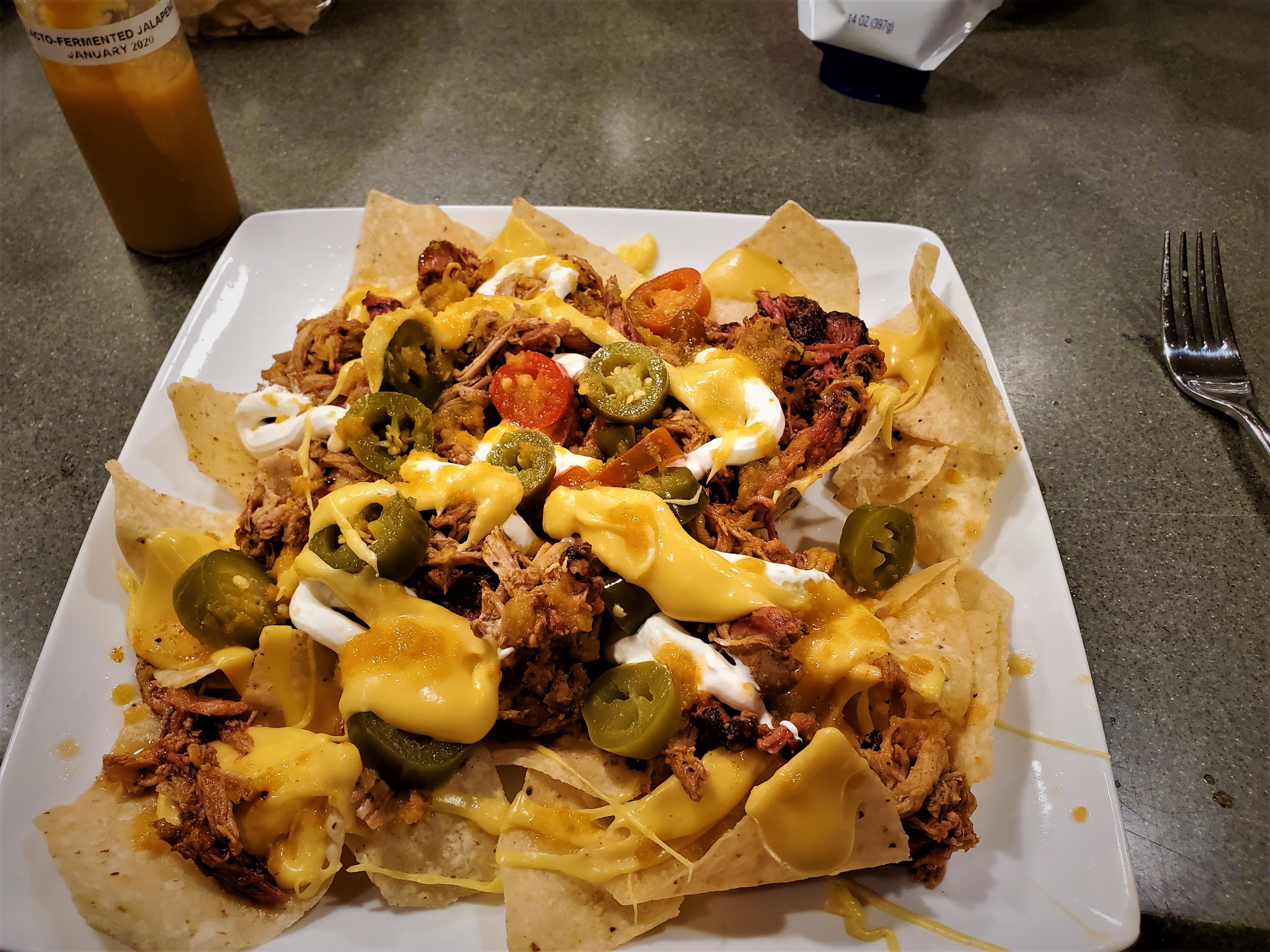 Leftovers! Smoked pulled pork, pickled homegrown jalapeños, fermented