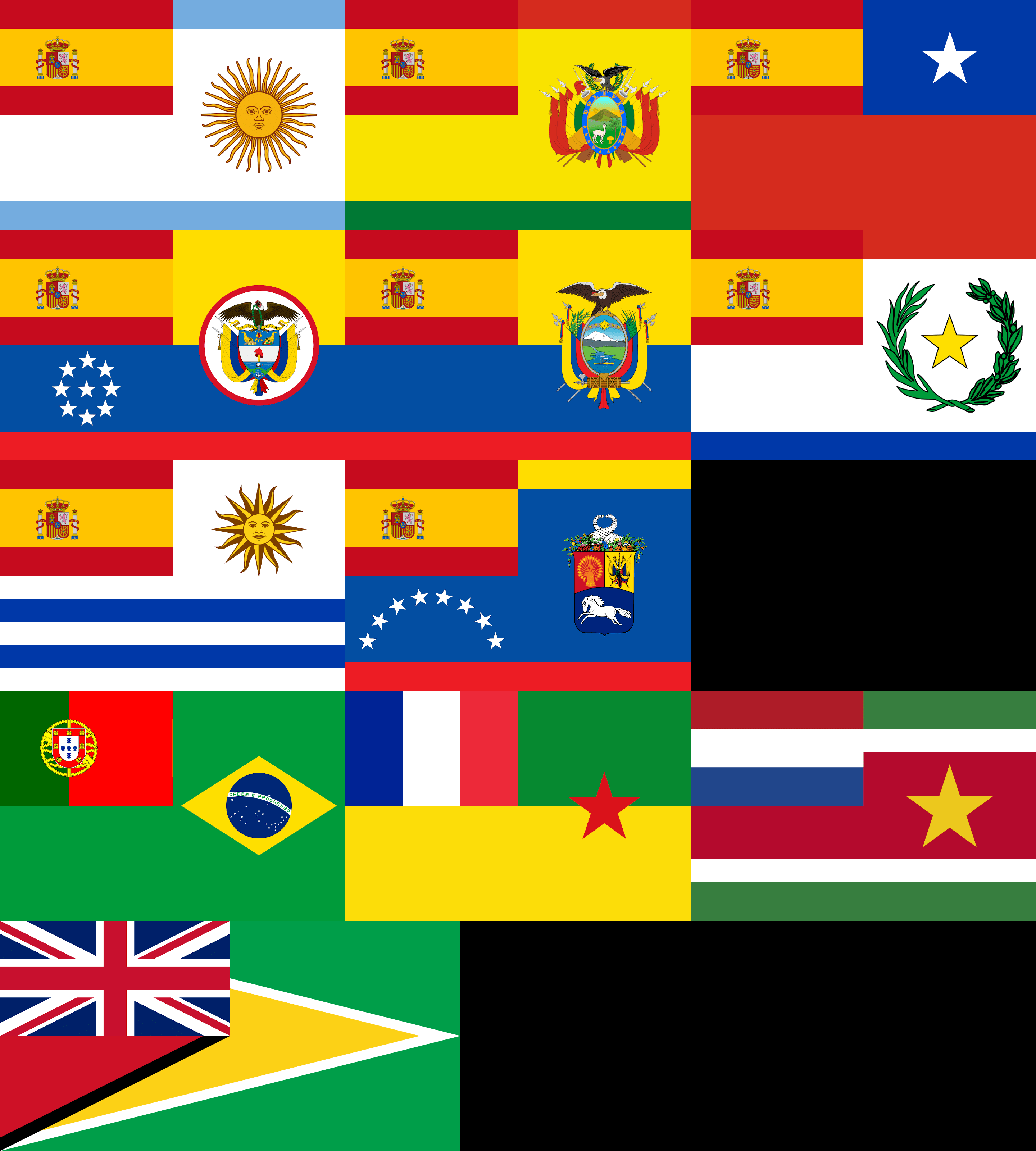 All of the flags of South America in the style of Australia (Including