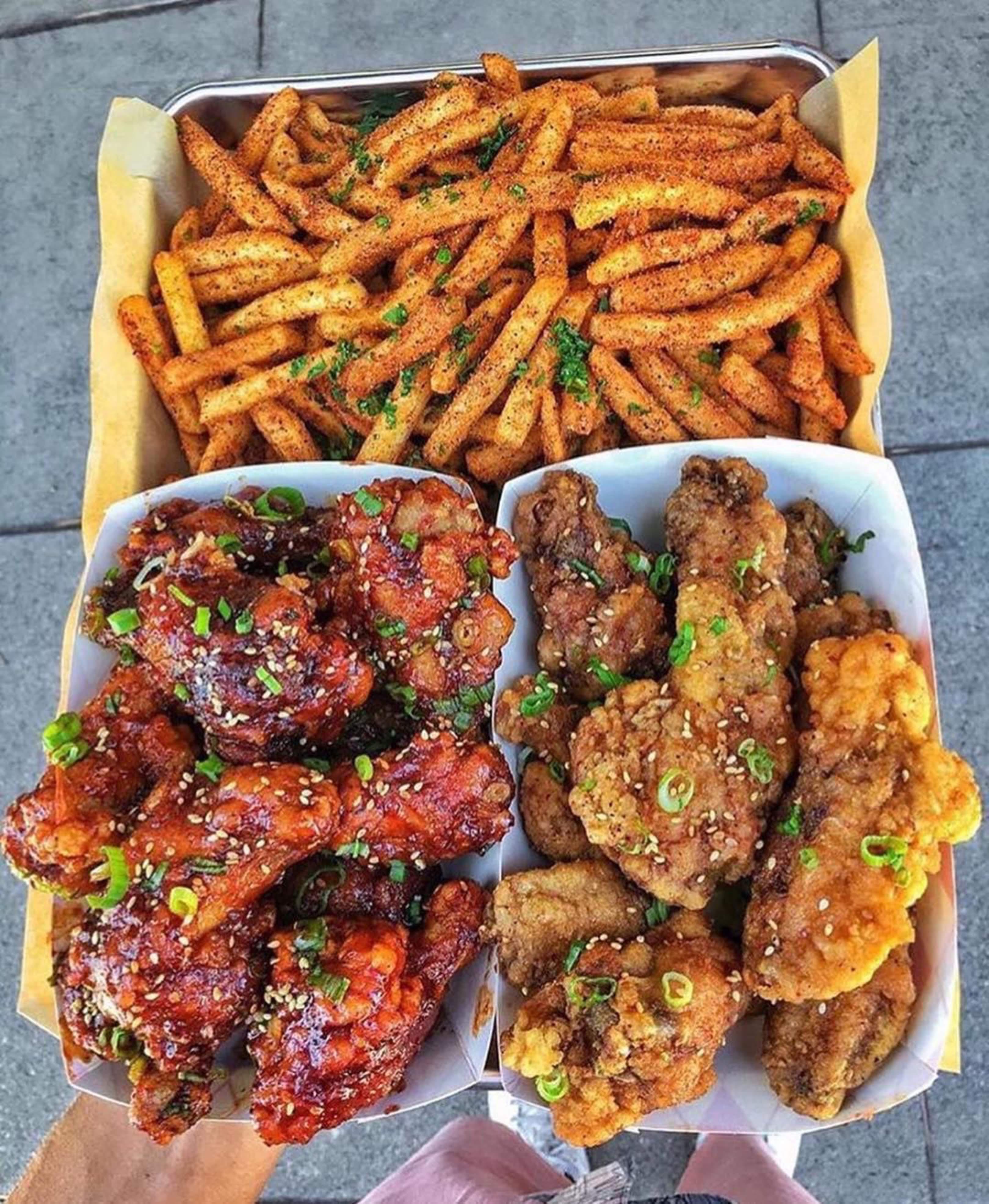 Korean Wings and Bomb Dust Fries r/FoodPorn