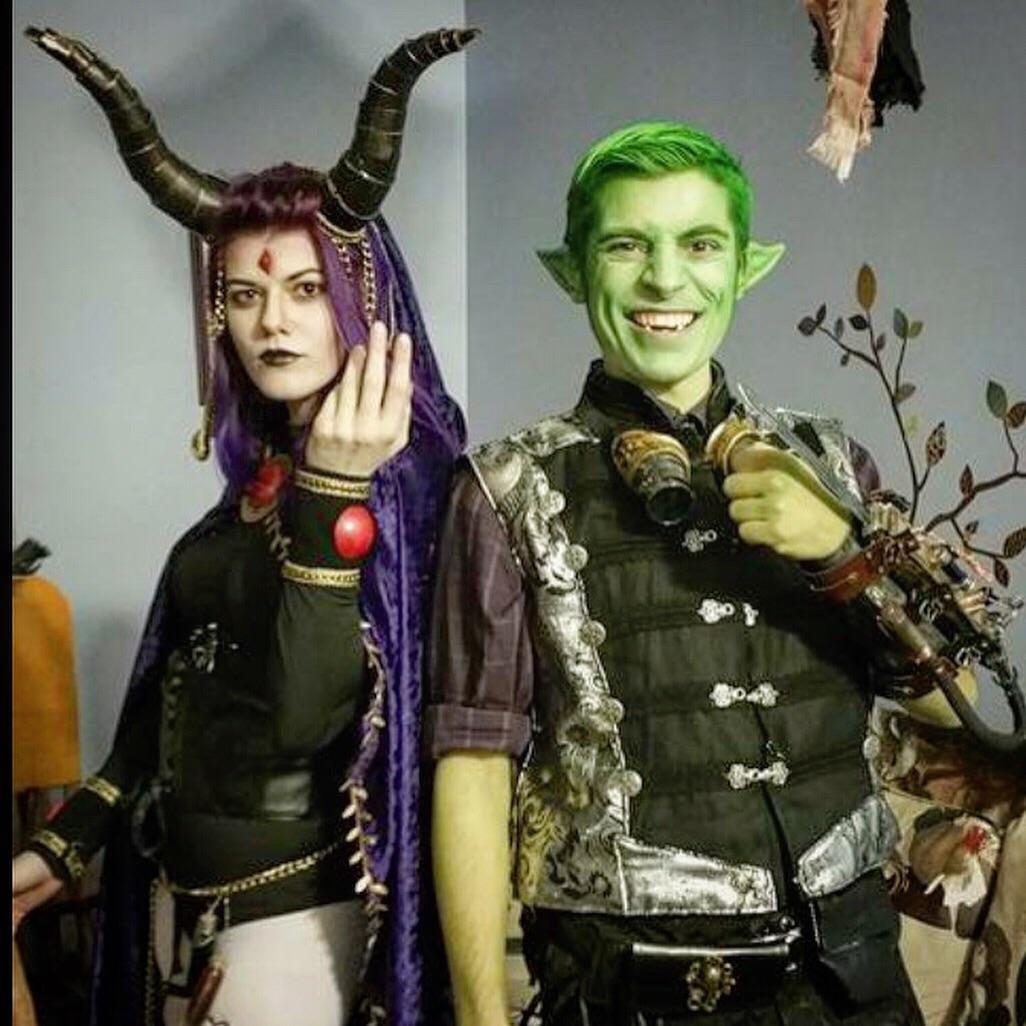 [Self] My girlfriend and I as Steampunk Raven and Beast Boy cosplay