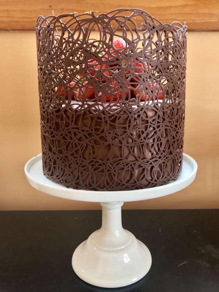 My first Reddit post...strawberry cake with chocolate cream cheese