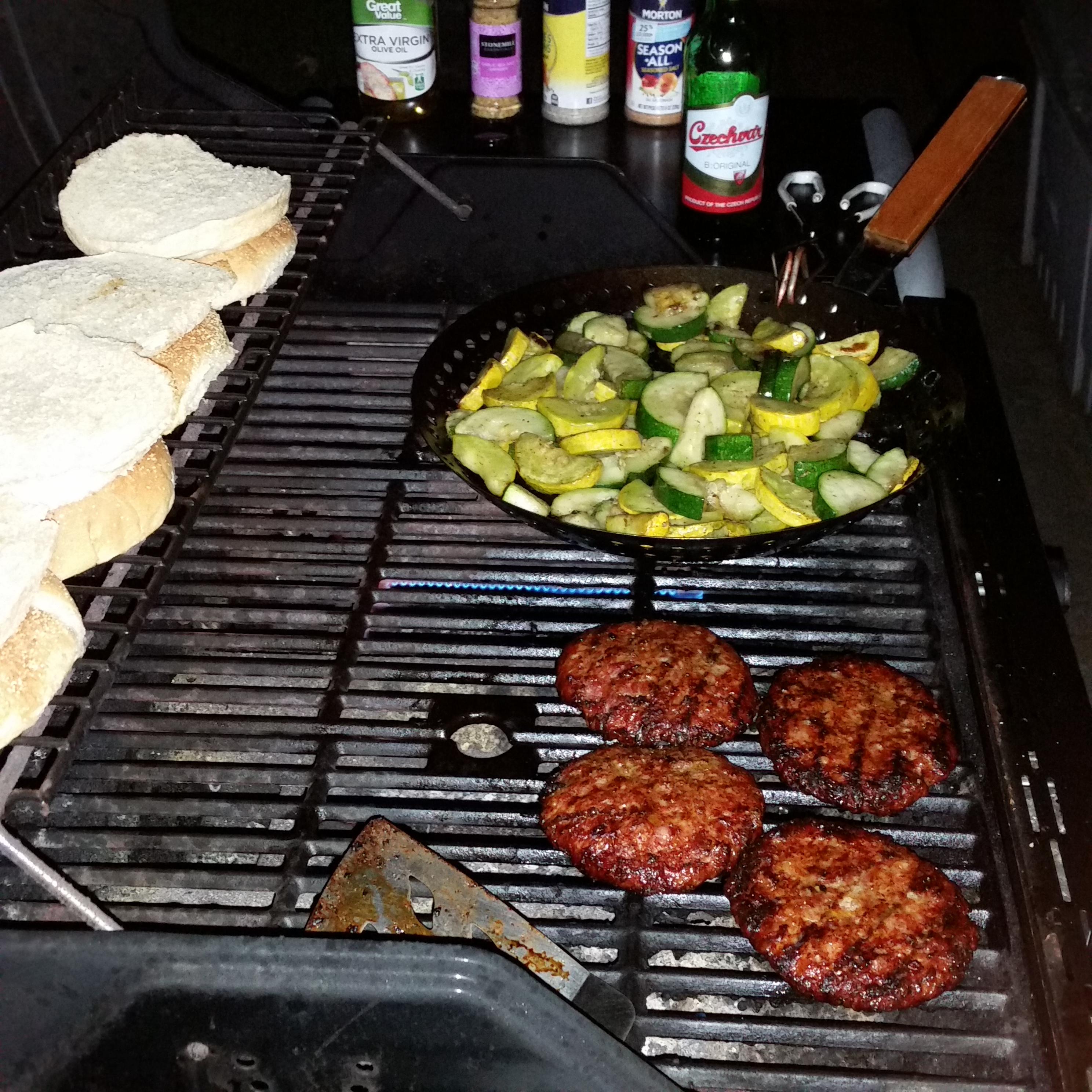 Sweet Italian sausage patties, zucchini, squash and toasted buns! r