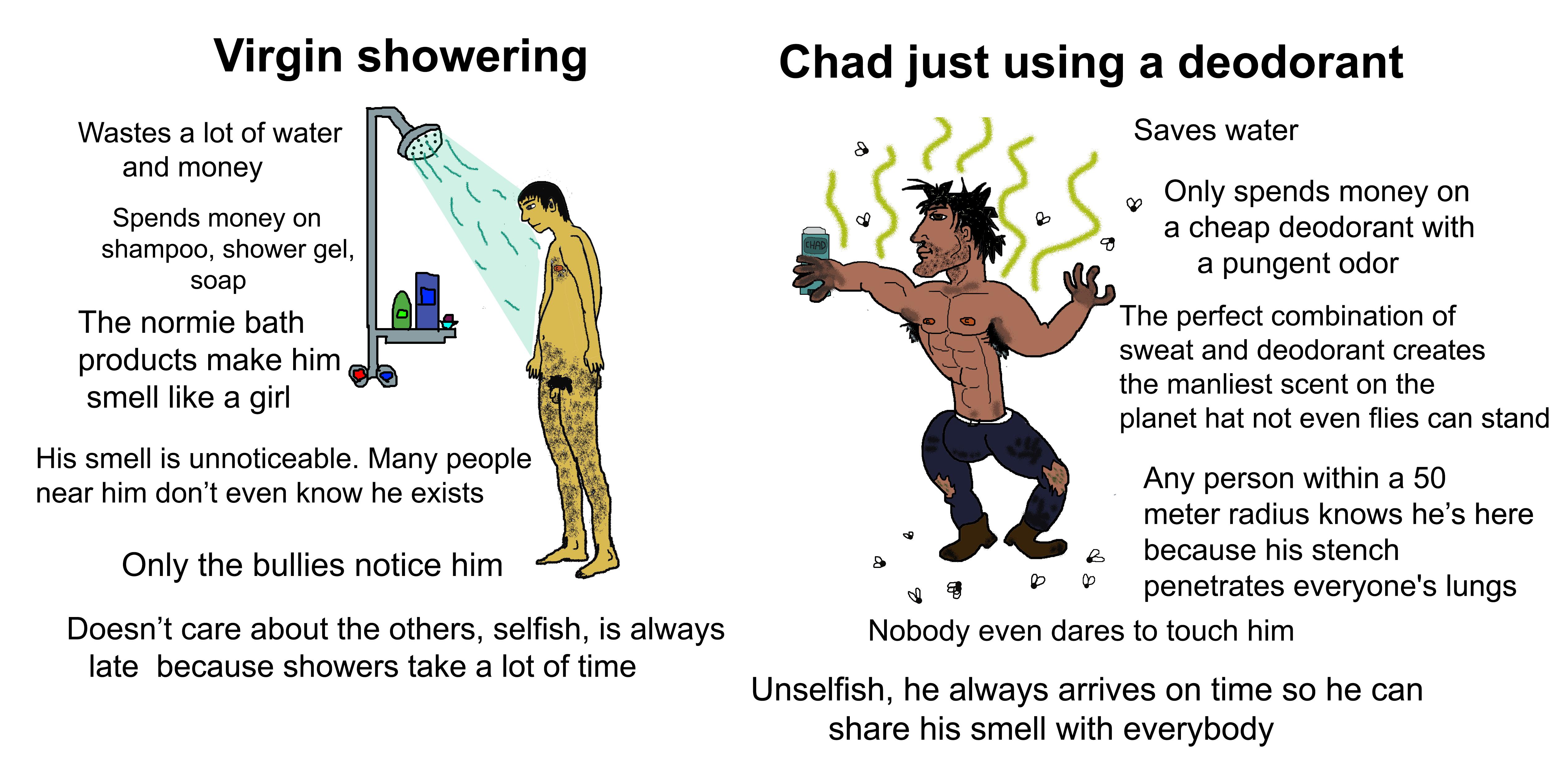 [OC] Virgin showering VS Chad just using a deodorant r/virginvschad
