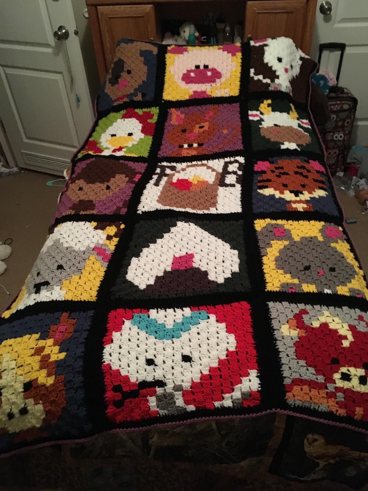 C2C “Fruits Basket” (anime) blanket for my daughter. Each animal is its