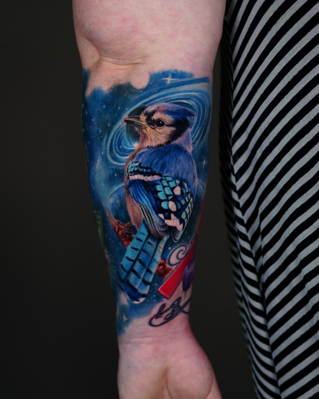 Space bird done by Jade Eden Body Art Studio, Dallas tx r/tattoos