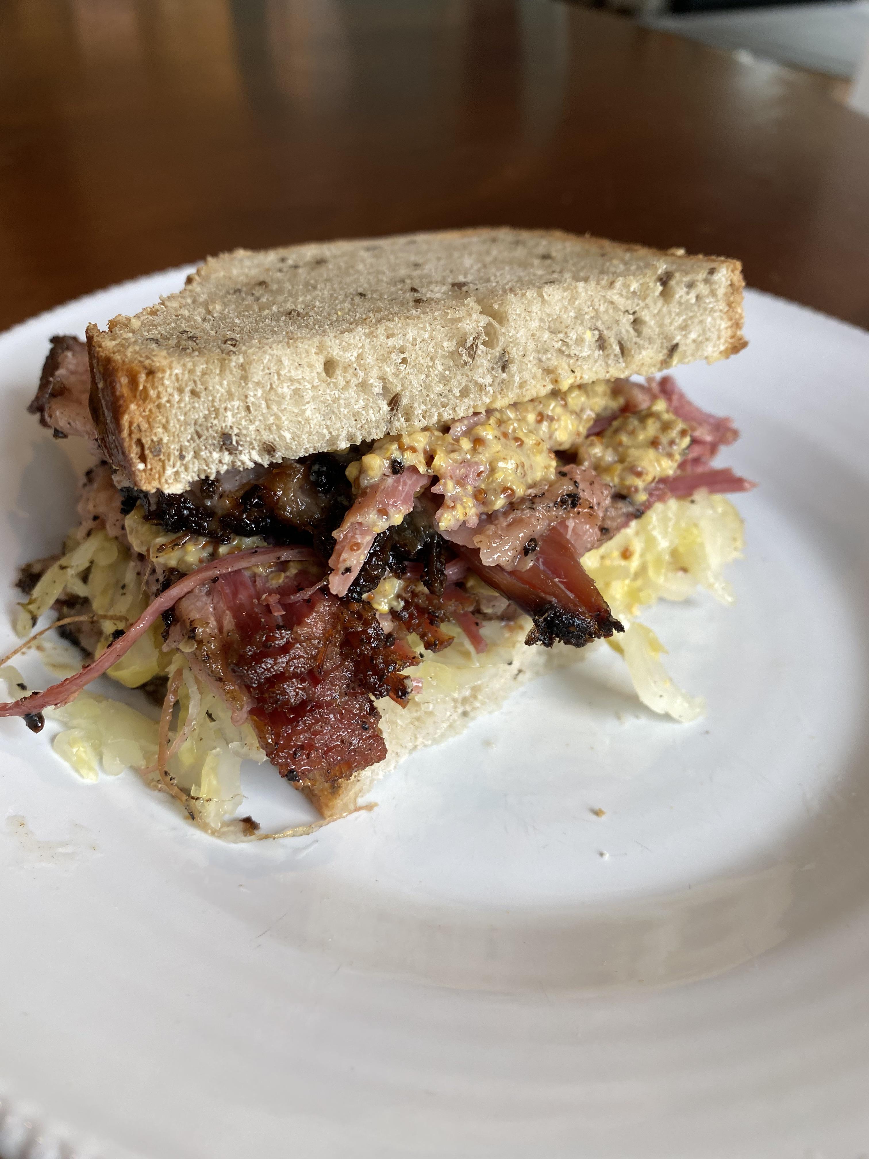 [Homemade] Hot Montreal Smoked Meat Sandwich on Jewish Rye with Mustard