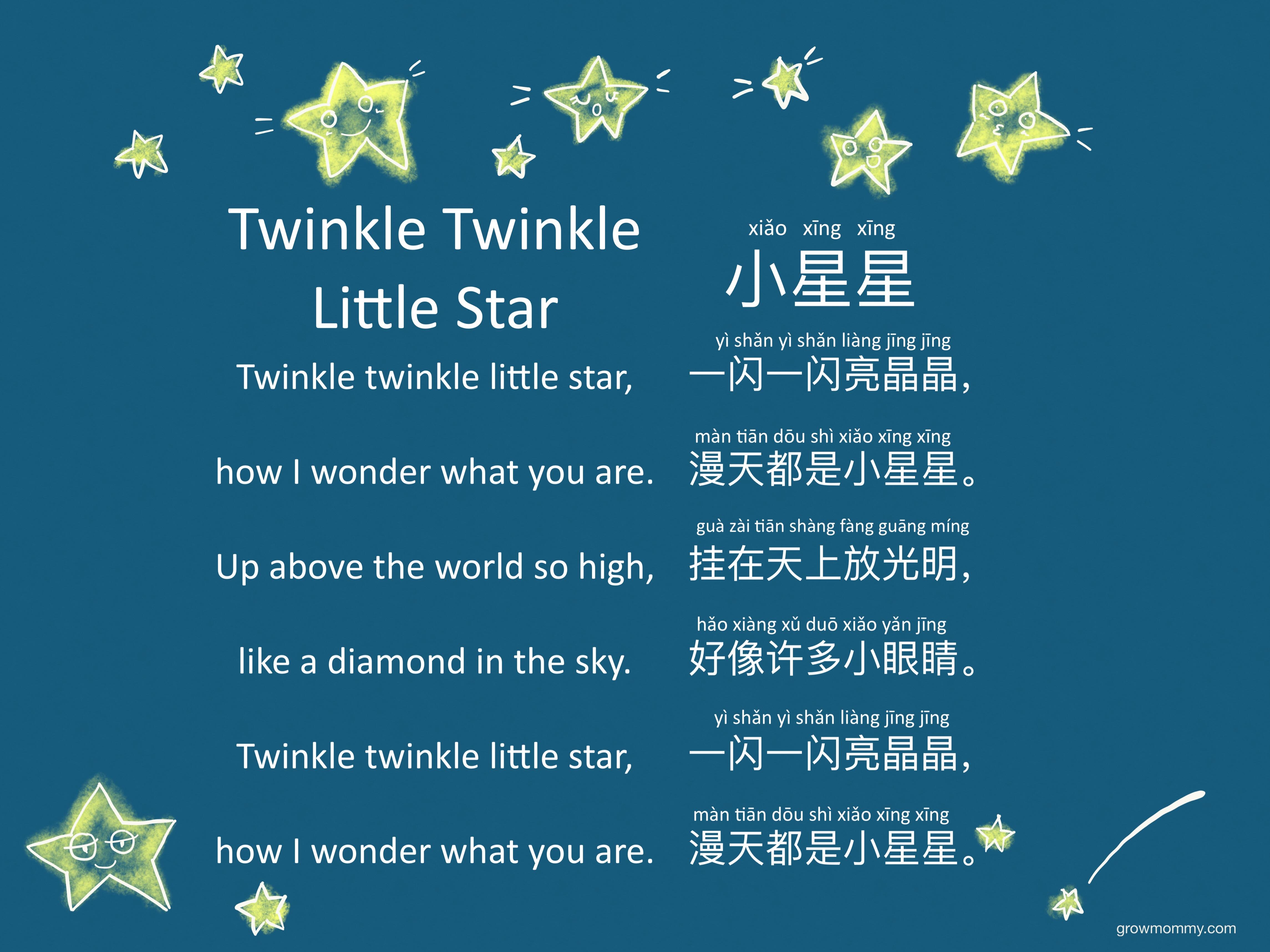 Twinkle twinkle little star sound so in both English and