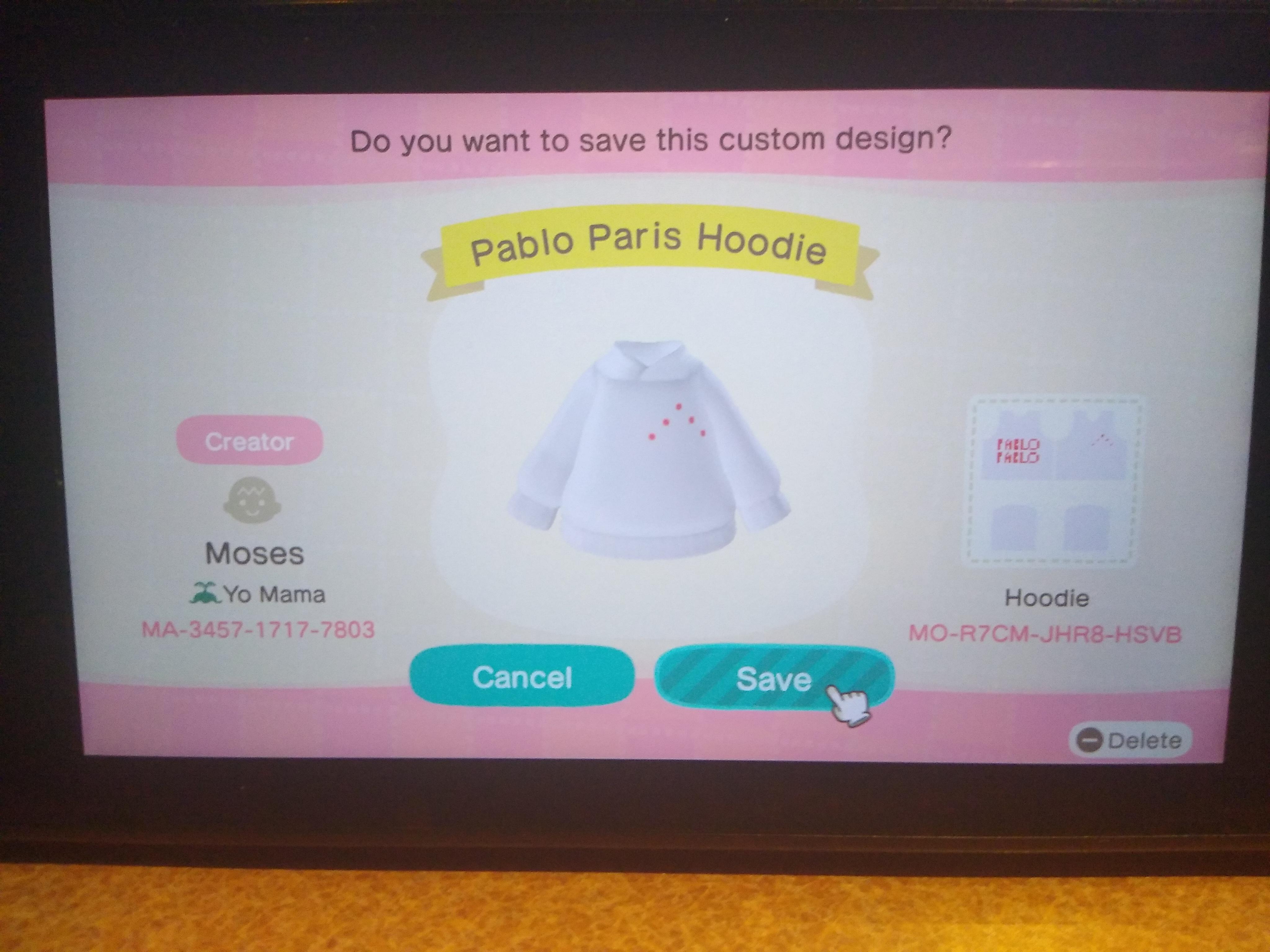 I made the Paris Pablo Hoodie in Animal Crossing, it kinda took me a