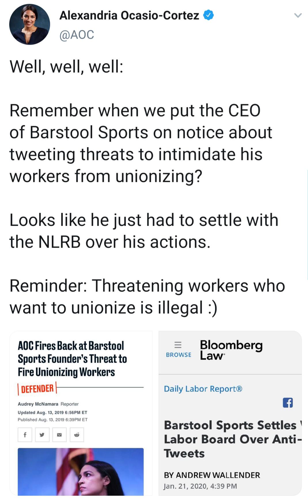 Barstool Sports Settles with Labor Board Over Antiunion Tweets r