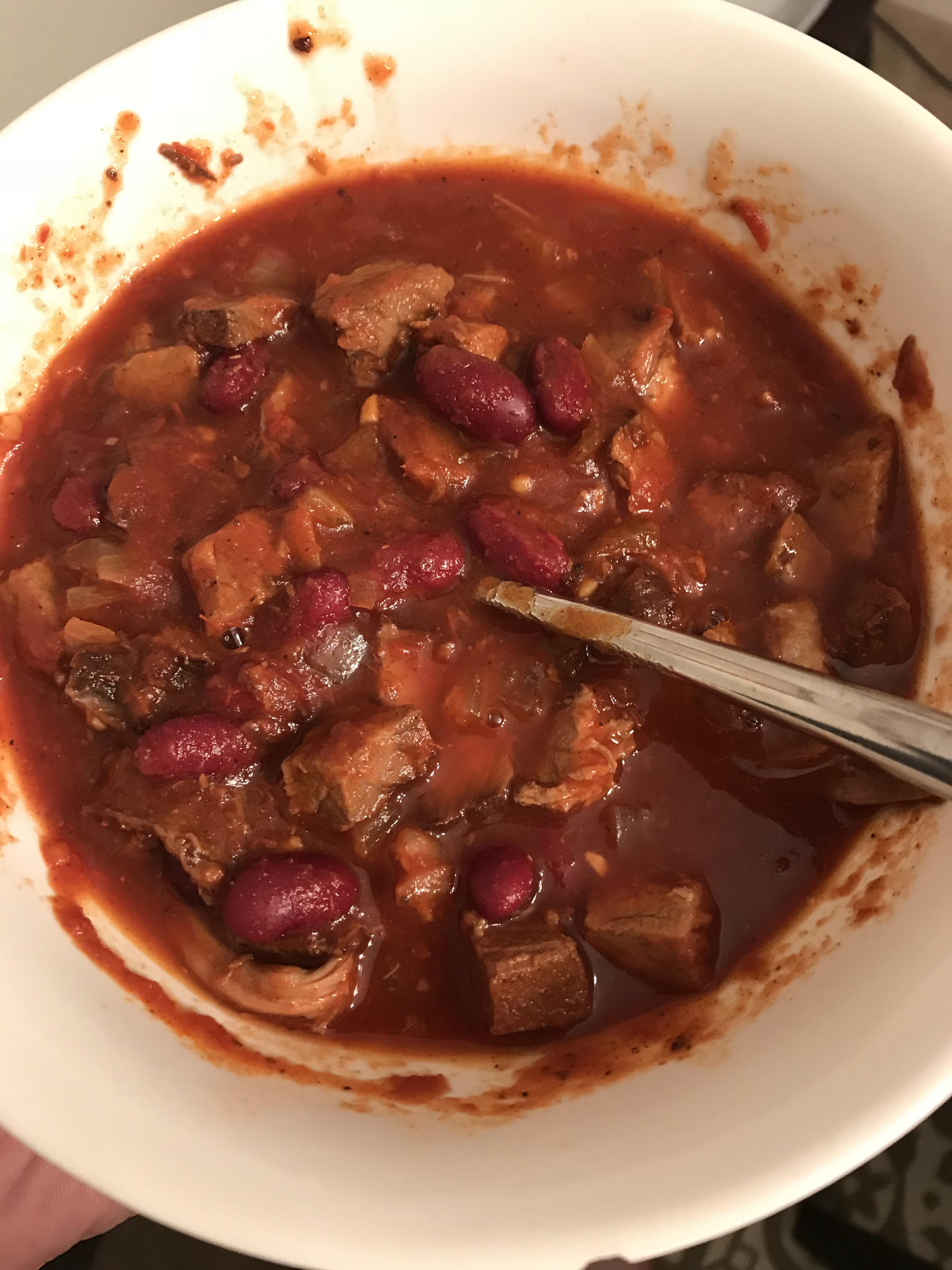 Smoked brisket chili in my slow cooker (2nd bowl) r/slowcooking