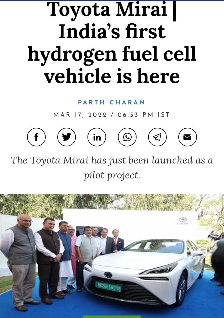 India's first hydrogen fuel cell vehicle r/hydrogeneconomy
