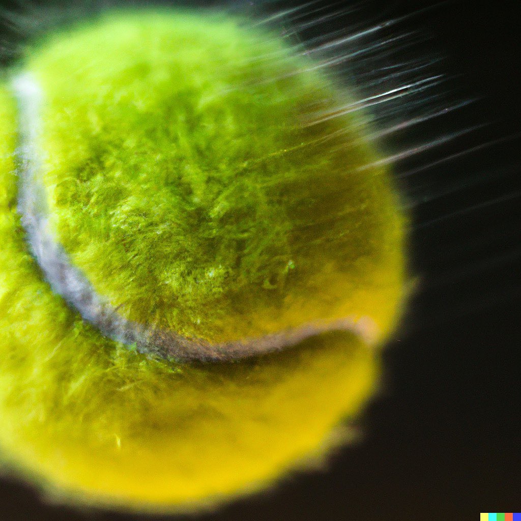 “A still macro photo of the fuzz of a tennis ball mid flight” r/dalle2