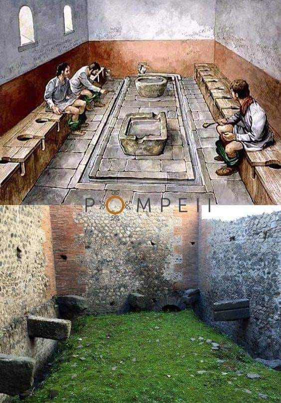 Toilets in Ancient Pompeii The object people are holding is a stick
