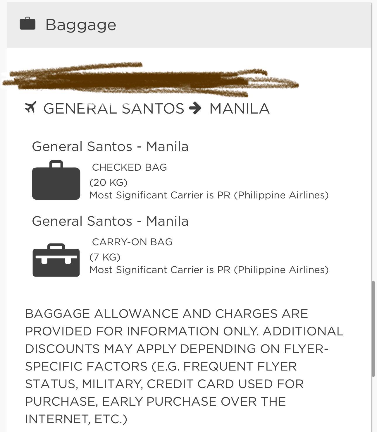 PAL I'm uncertain whether baggage is included in my booking. r/phtravel