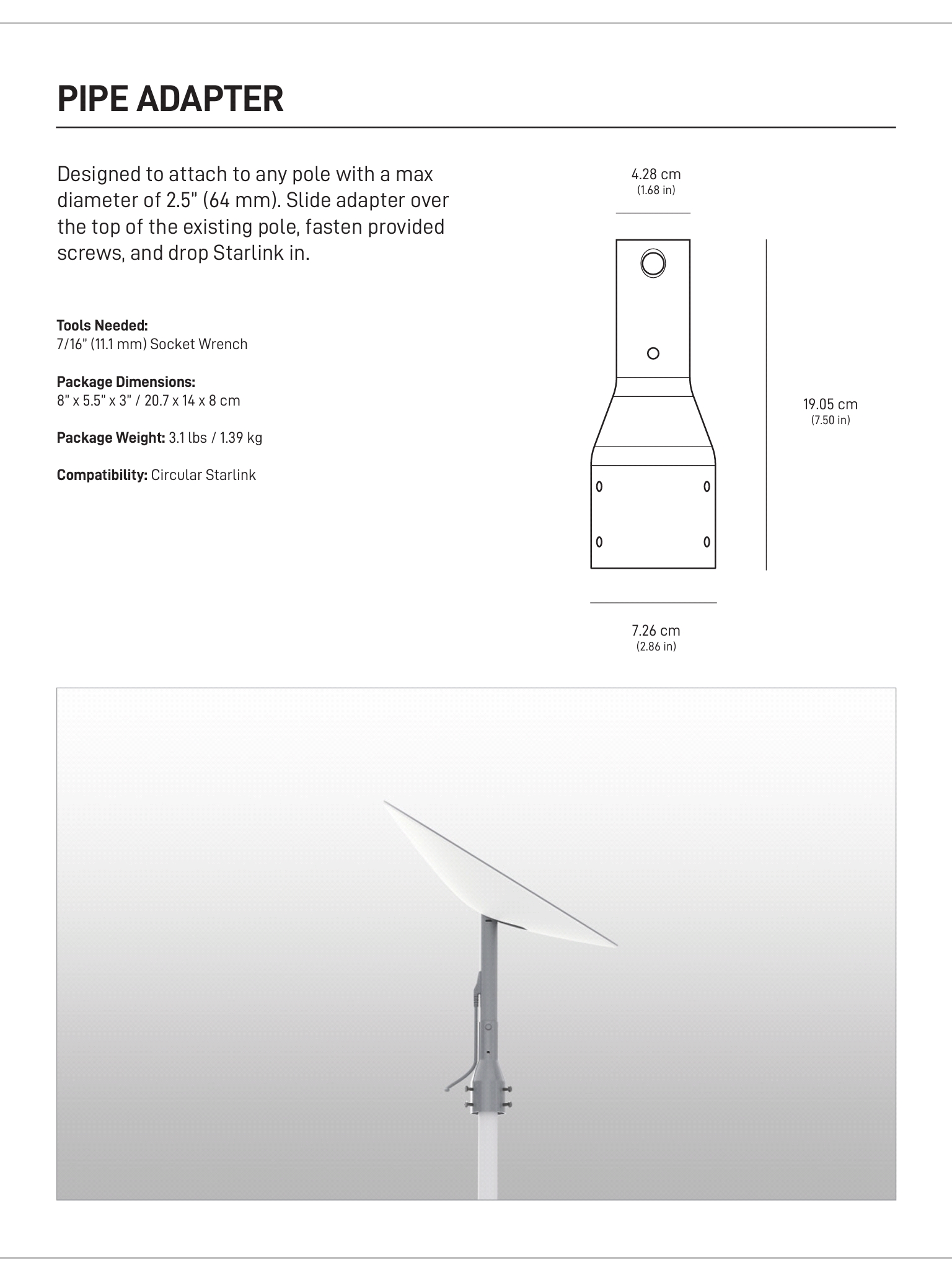 Detailed list of Starlink Accessories with images and exact dimensions now available in Starlink