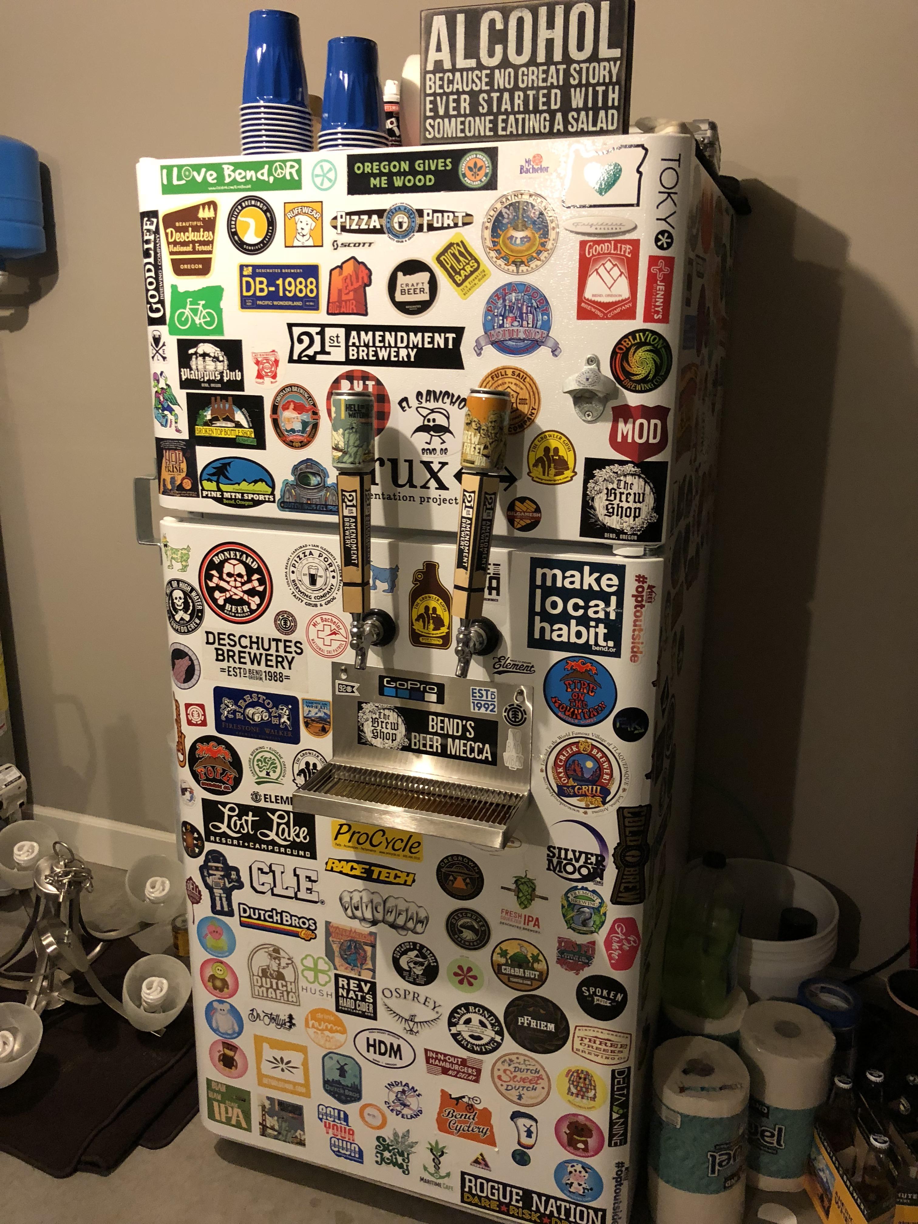 Homemade 2 Tap Kegerator! Filled with stickers, of course! r/CraftBeer